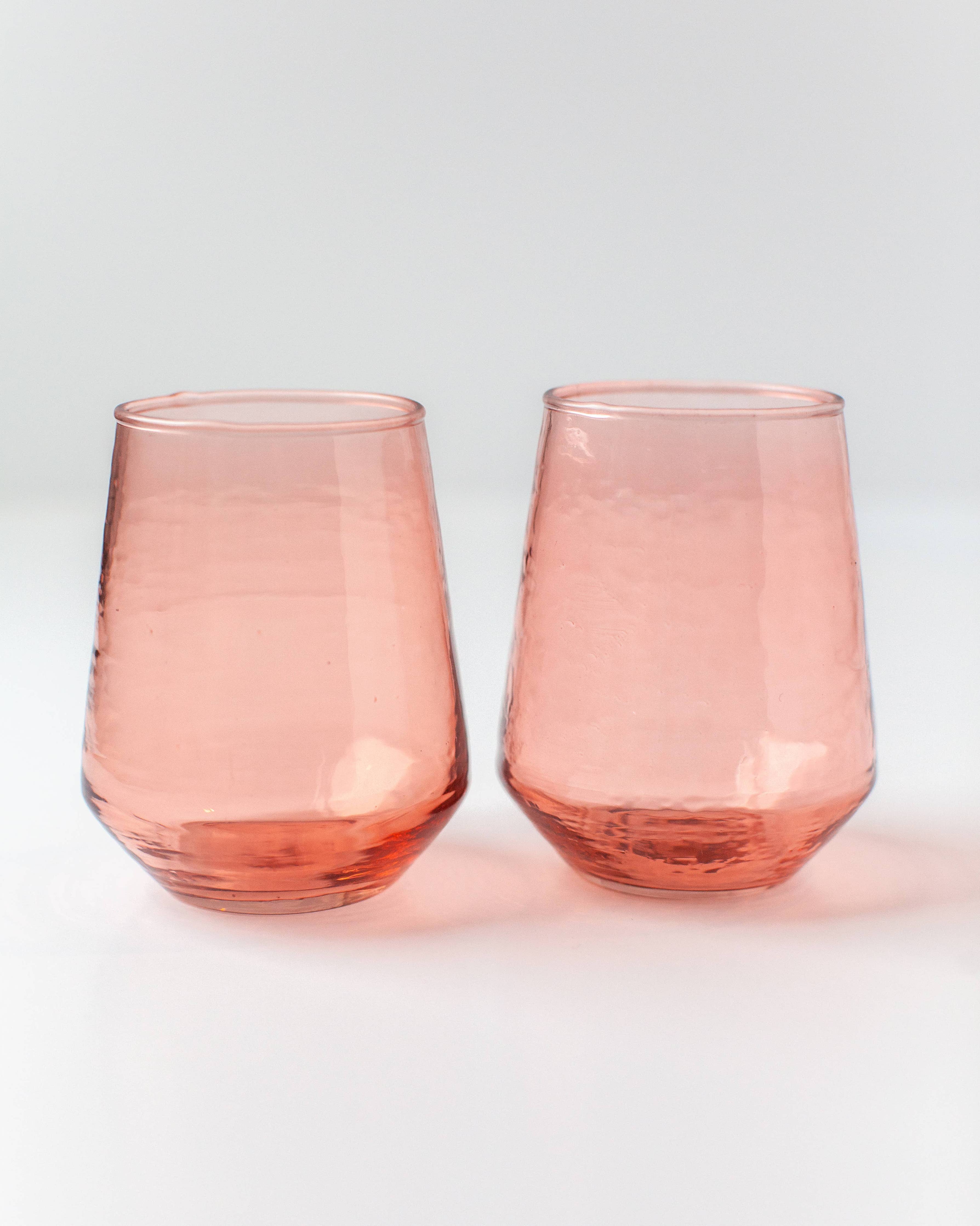 Handblown Hammered Glass Water Tumbler - Set of 2: Clear