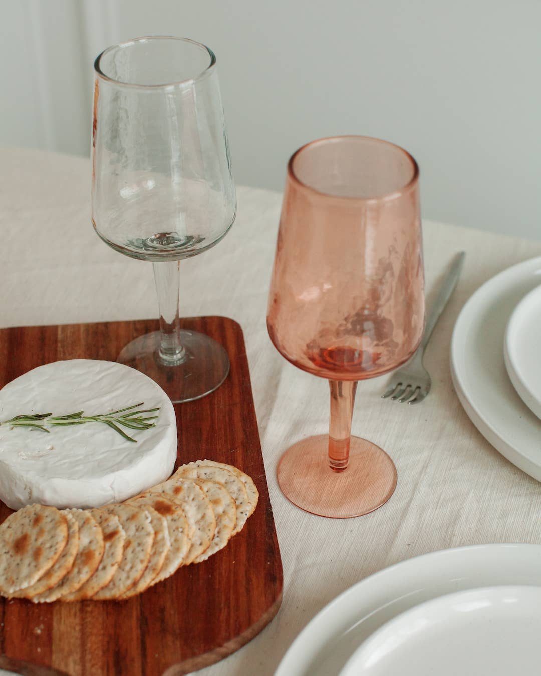 Handblown Hammered Wine Glass Pair: Blush