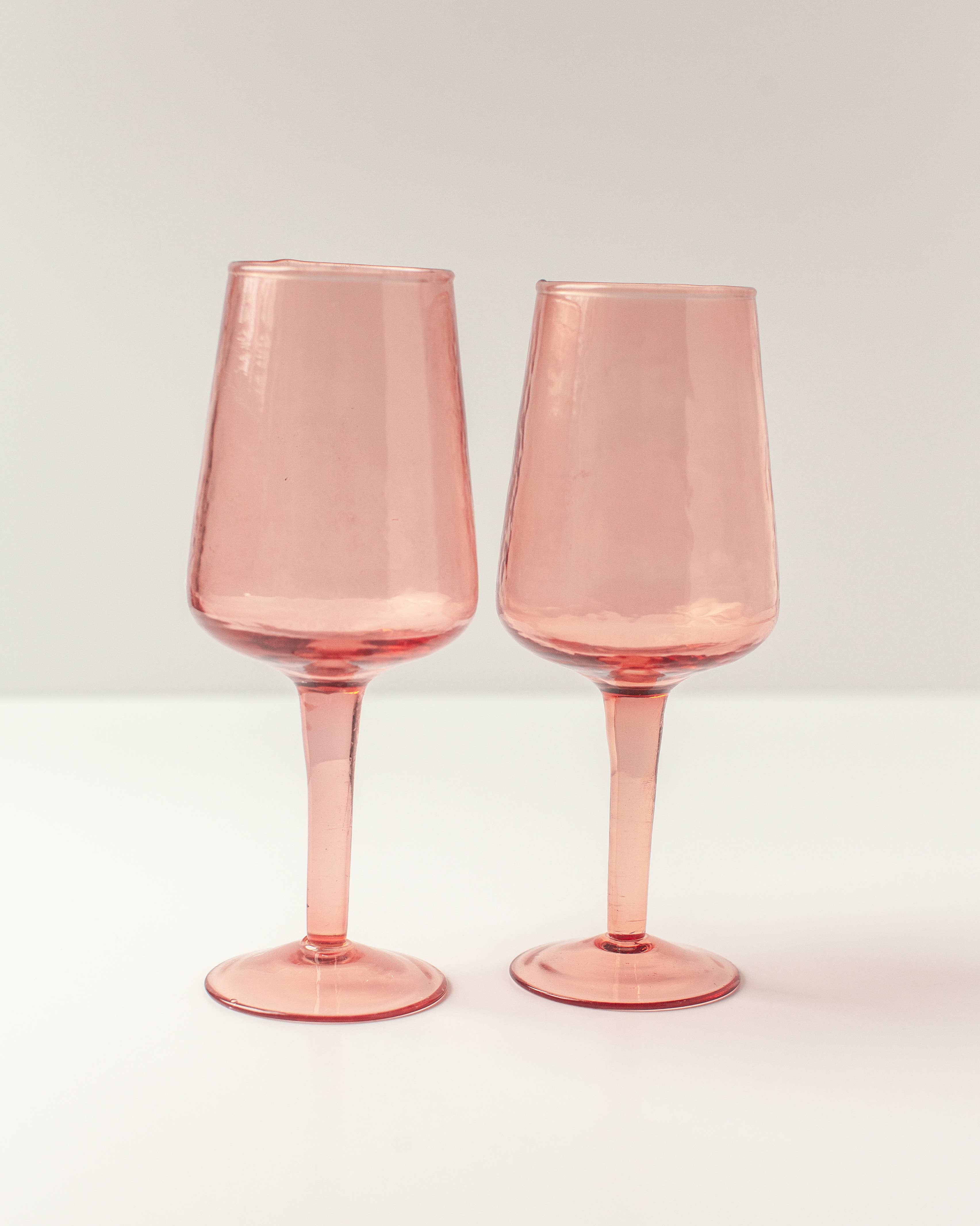 Handblown Hammered Wine Glass Pair: Clear
