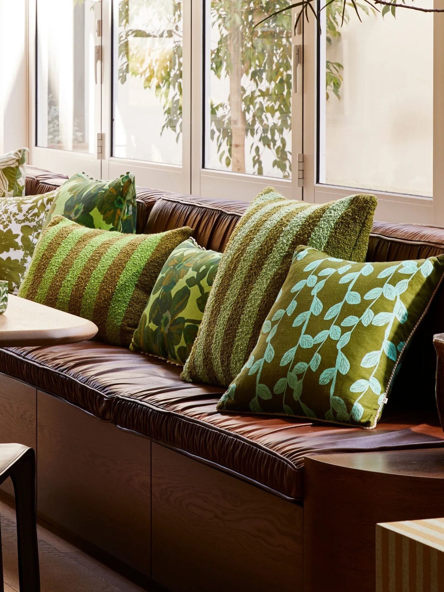 Bonnie & Neil - Olive Green Striped Cushion | Boucle Olive