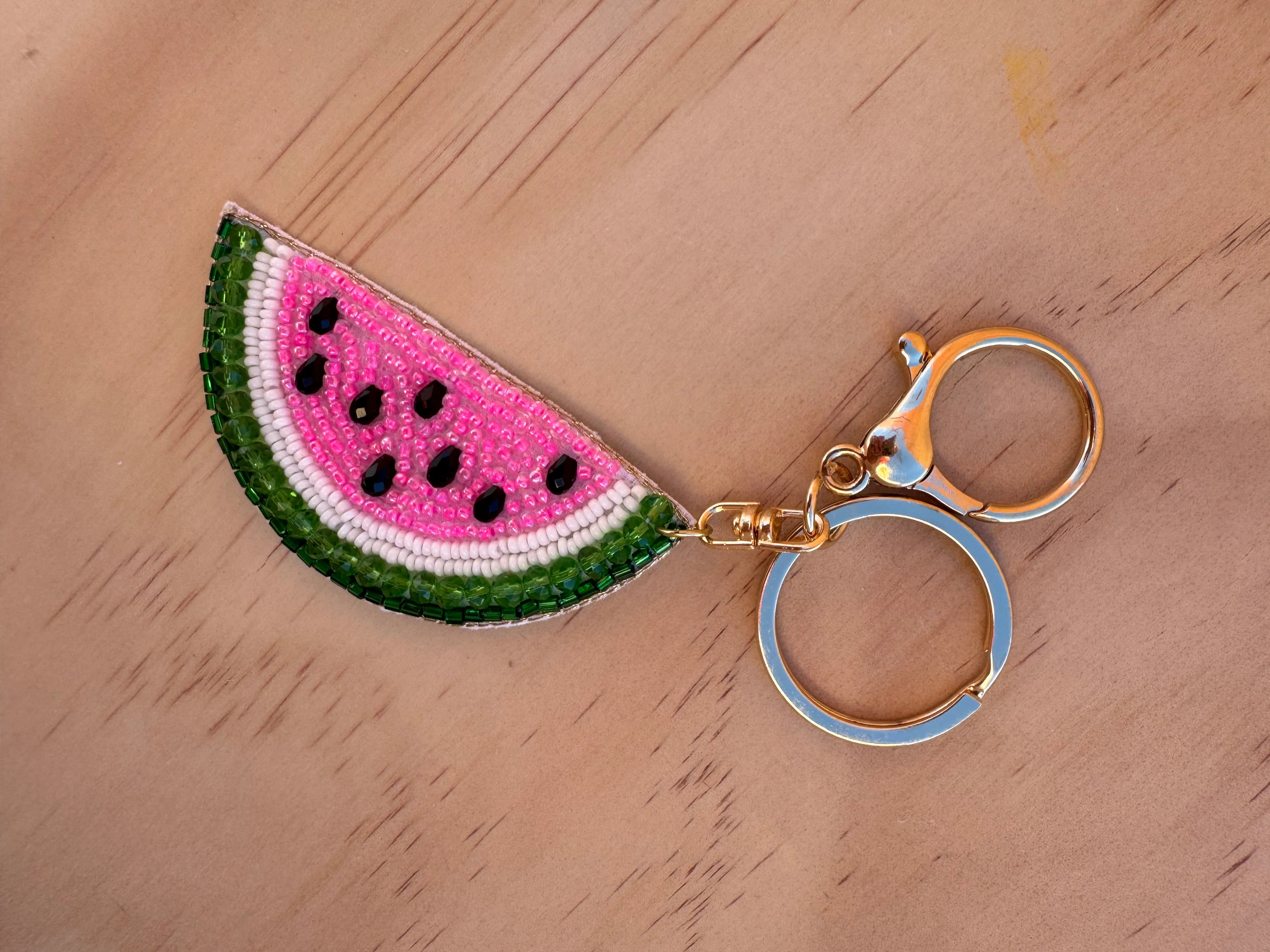 Watermelon Pink Beaded Keychain