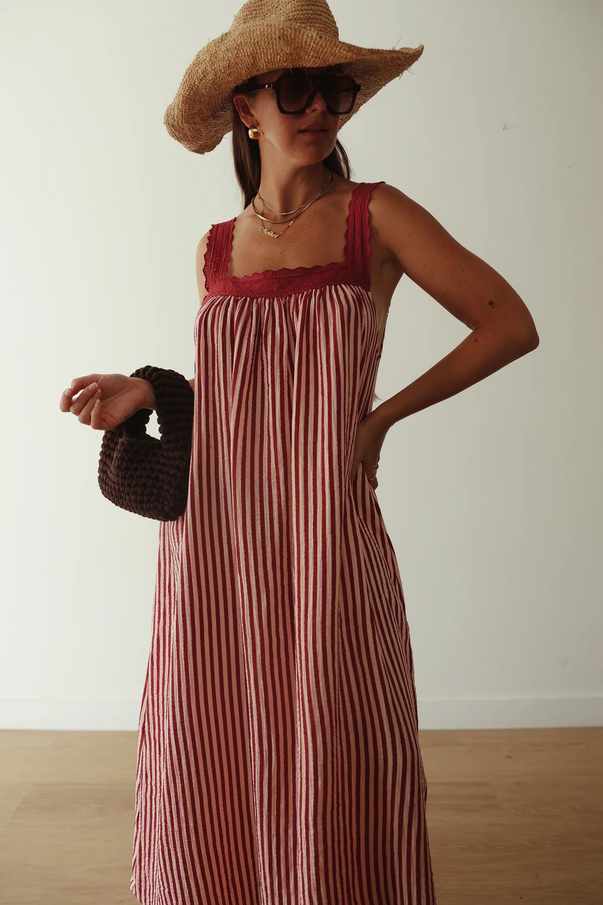 The Juno Slip | Pink & Wine Stripe