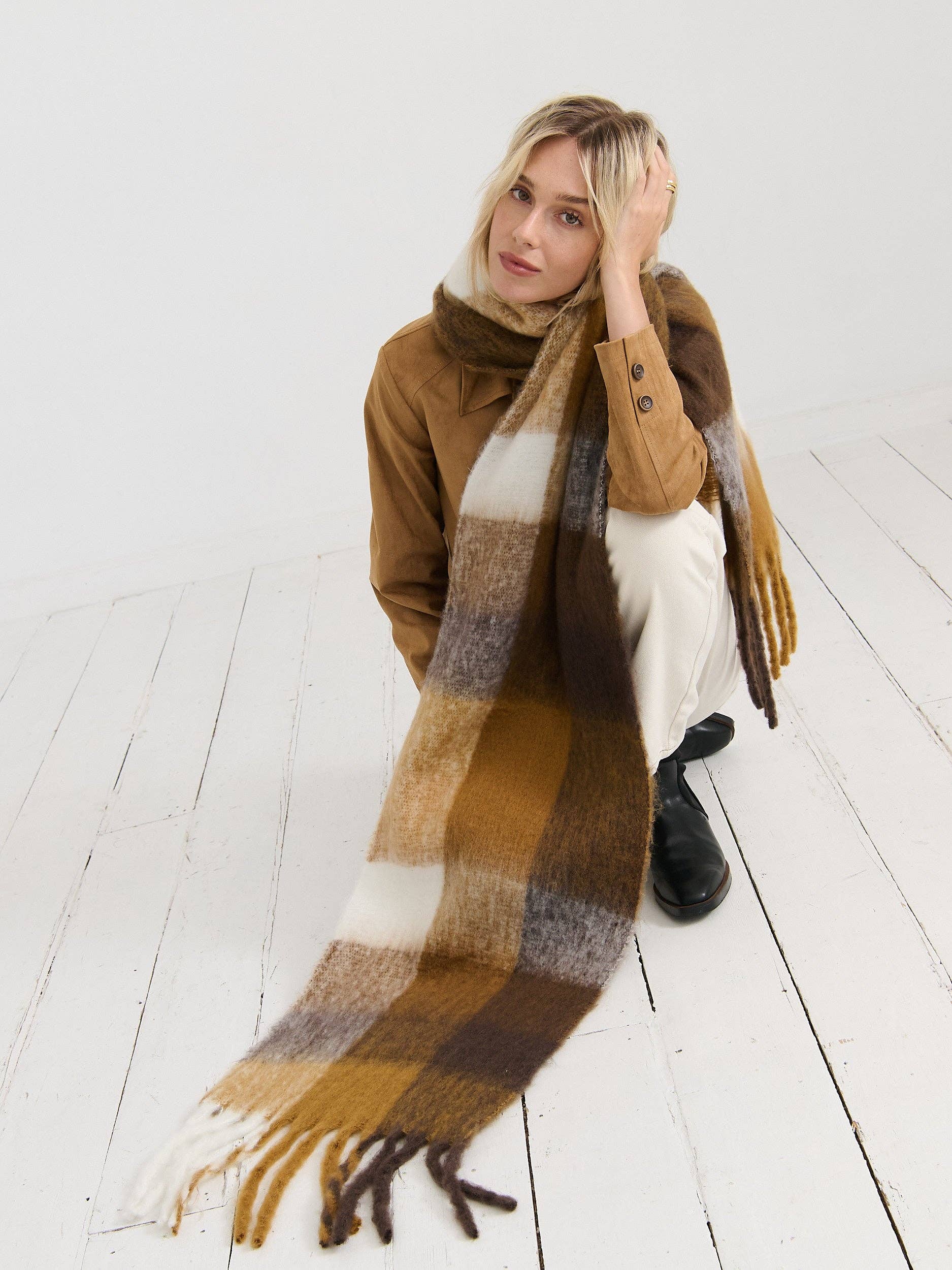 Dijon Checkered Fluffy Scarf