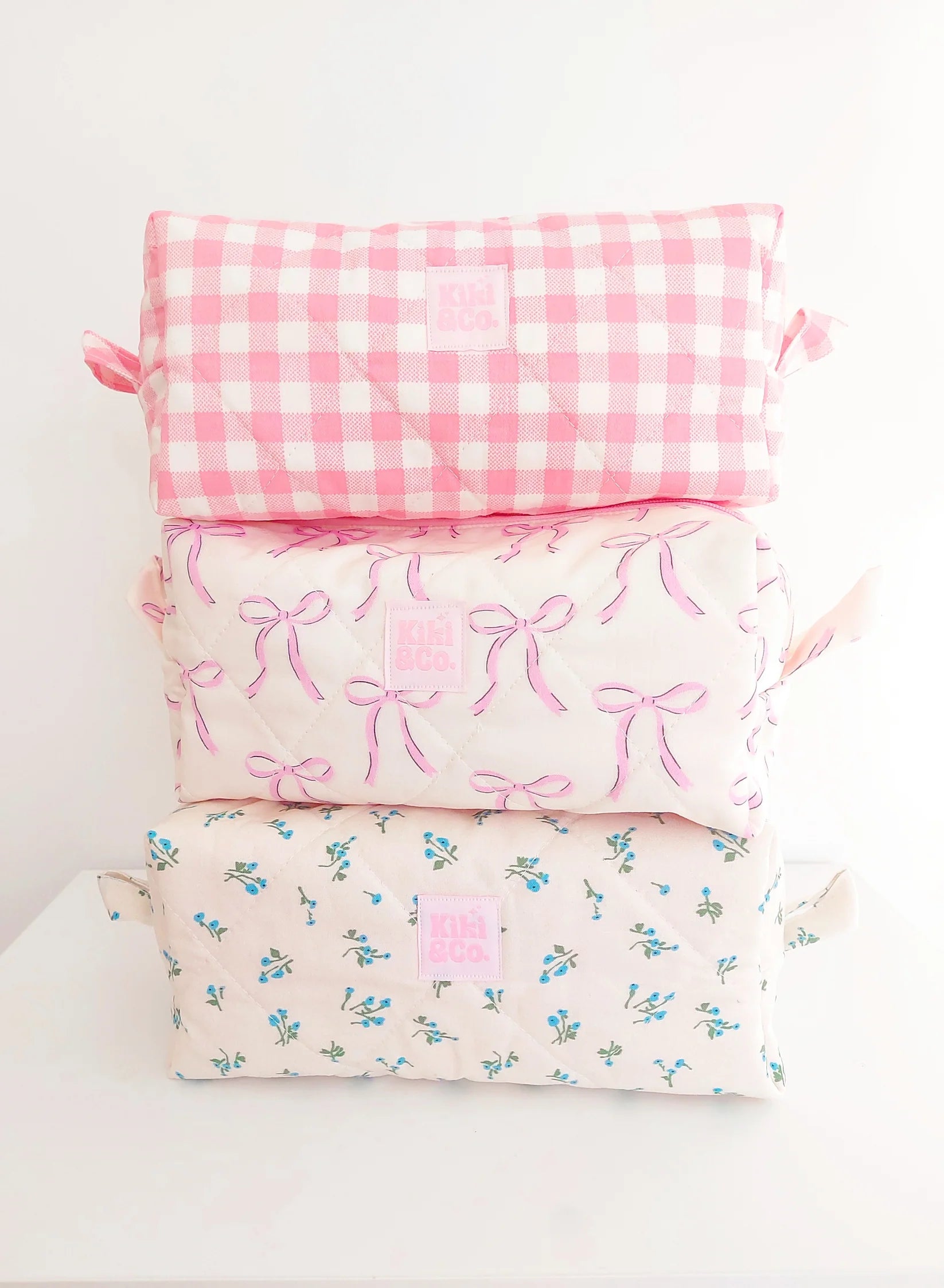 Quilted Makeup Bag | Pink Gingham