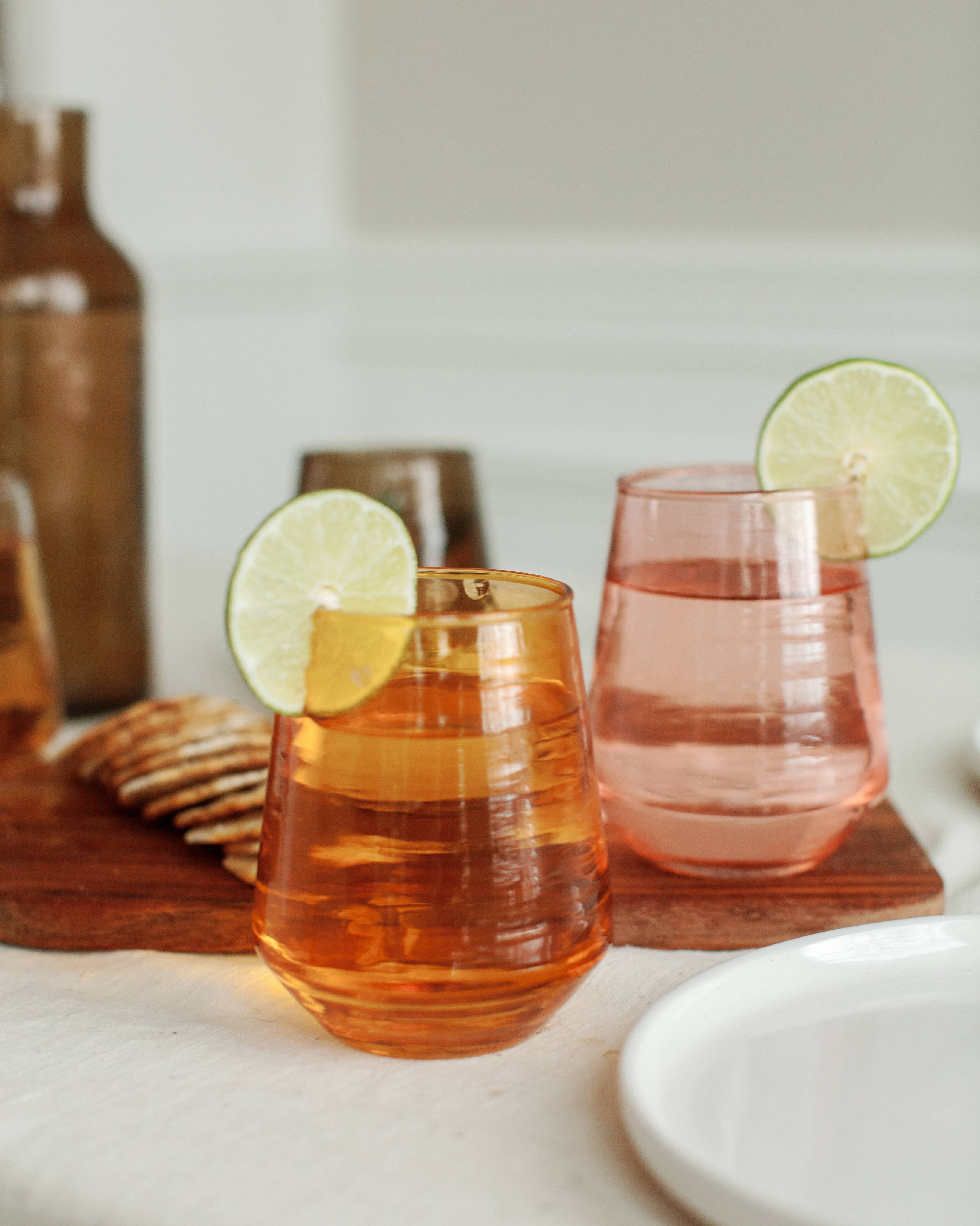 Handblown Hammered Glass Water Tumbler - Set of 2: Blush