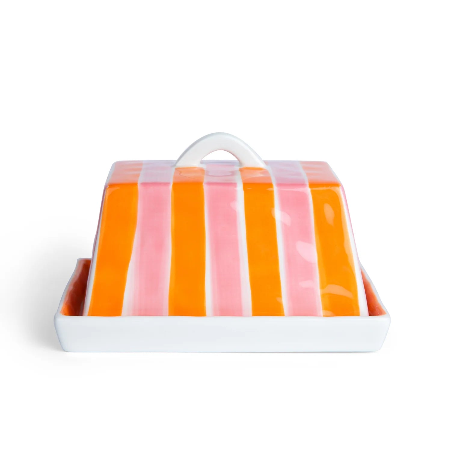 Large Butter Dish | Orange & Pink Striped