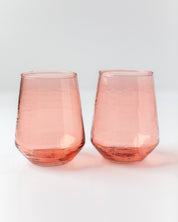 Handblown Hammered Glass Water Tumbler - Set of 2: Blush