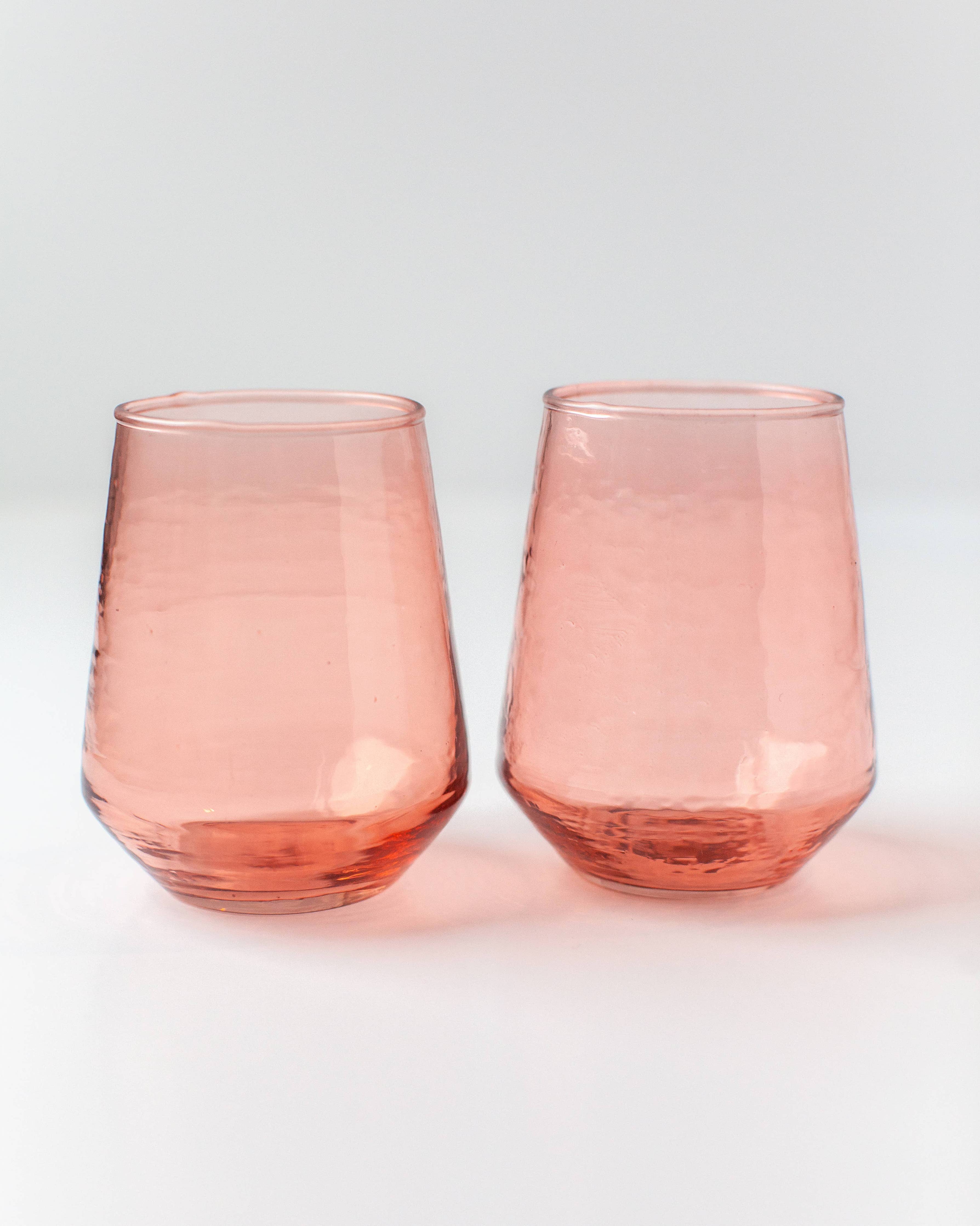 Handblown Hammered Glass Water Tumbler - Set of 2: Blush