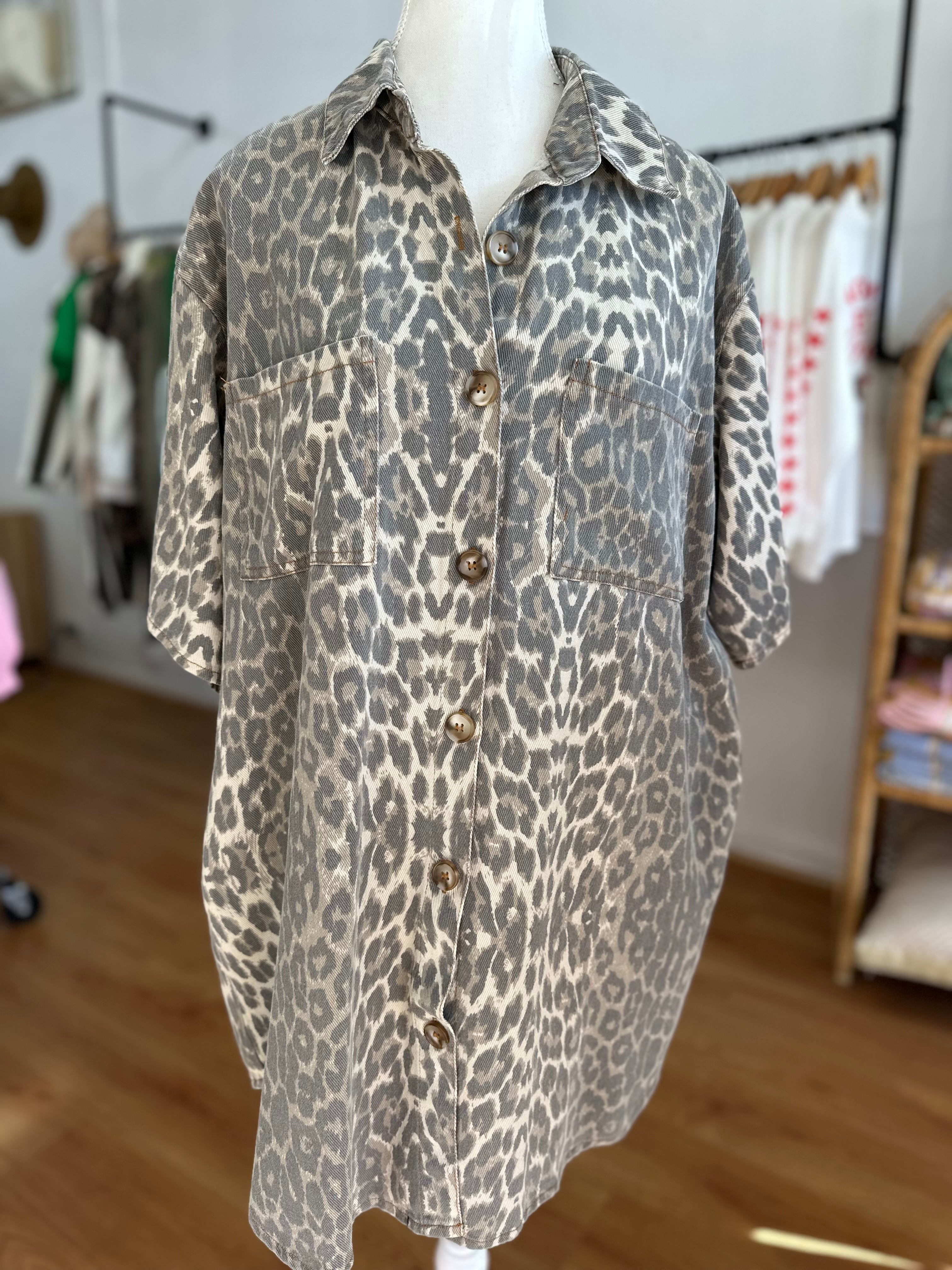 By Frankie Leopard Denim Dress