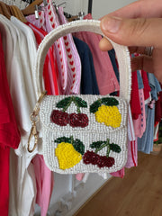 Mini Beaded Handbag Keychain - Lemon Cherry