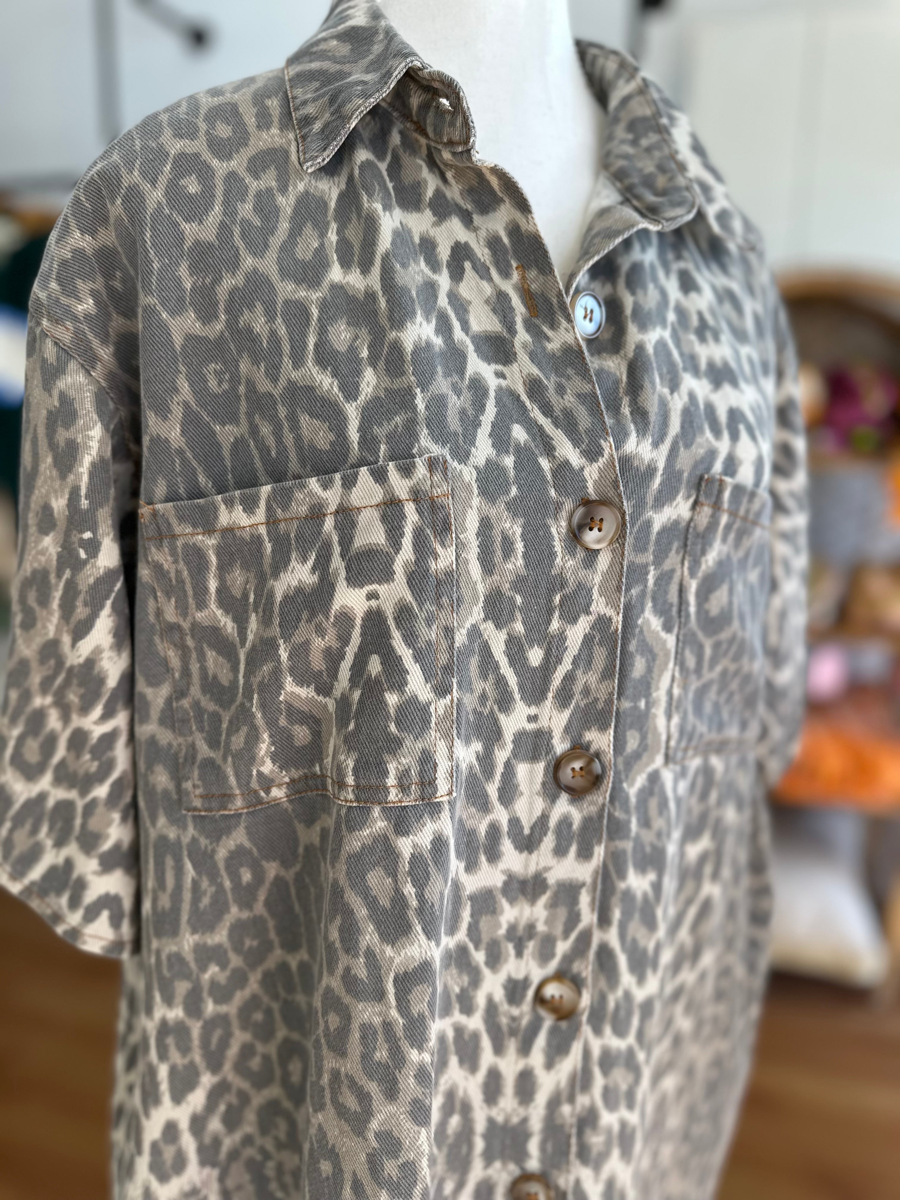 By Frankie Leopard Denim Dress