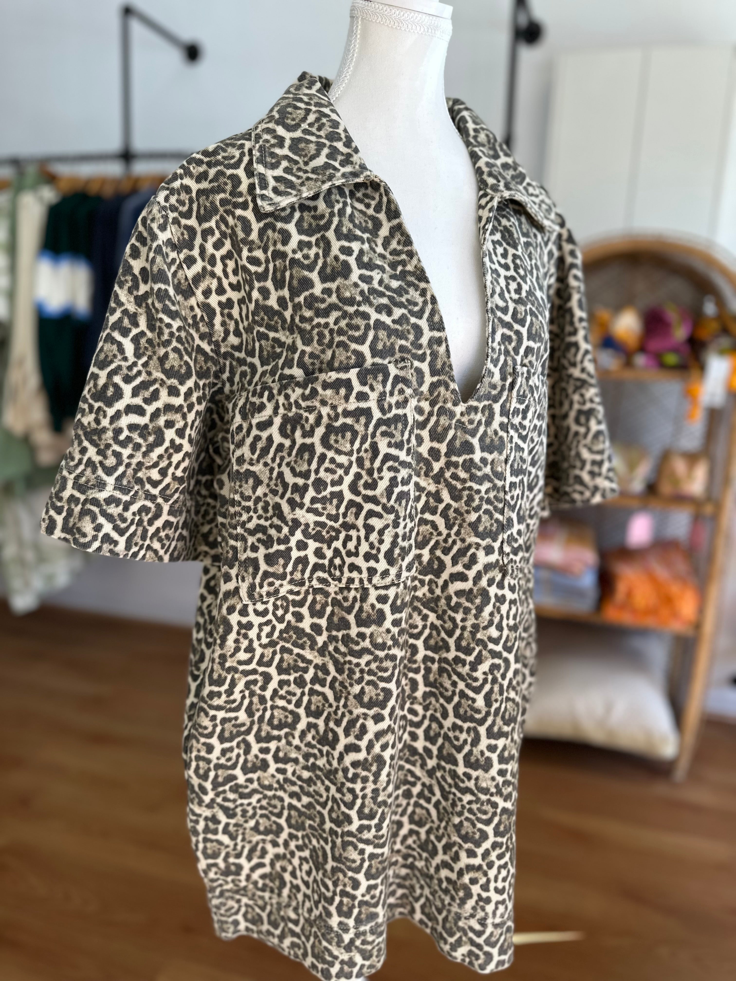 By Frankie Leopard V Neck Dress