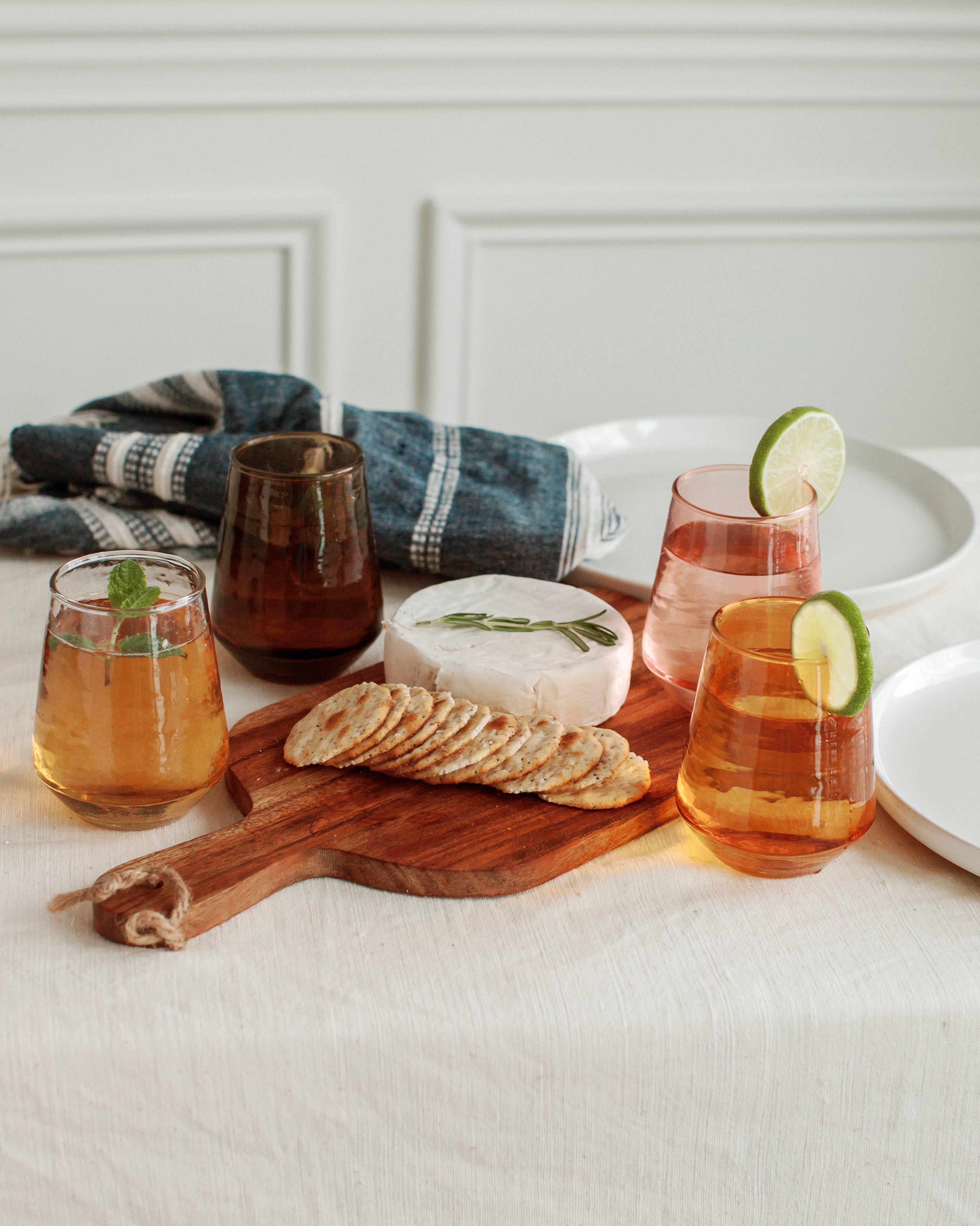 Handblown Hammered Glass Water Tumbler - Set of 2: Blush