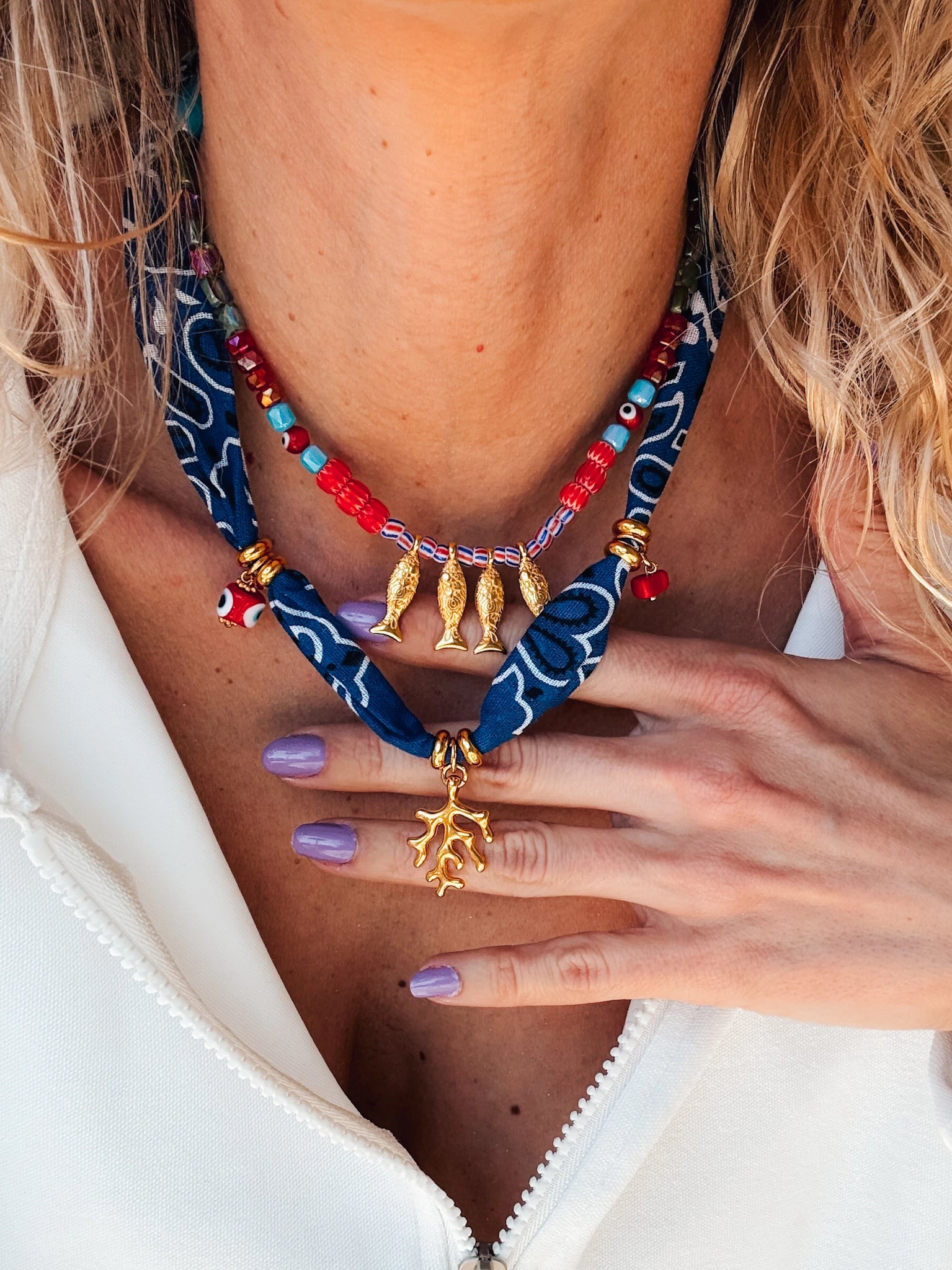 Fish Beaded Necklace | Greek Islands Colors