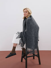 Betty Wool Plain Winter Fluffy Scarf in Charcoal