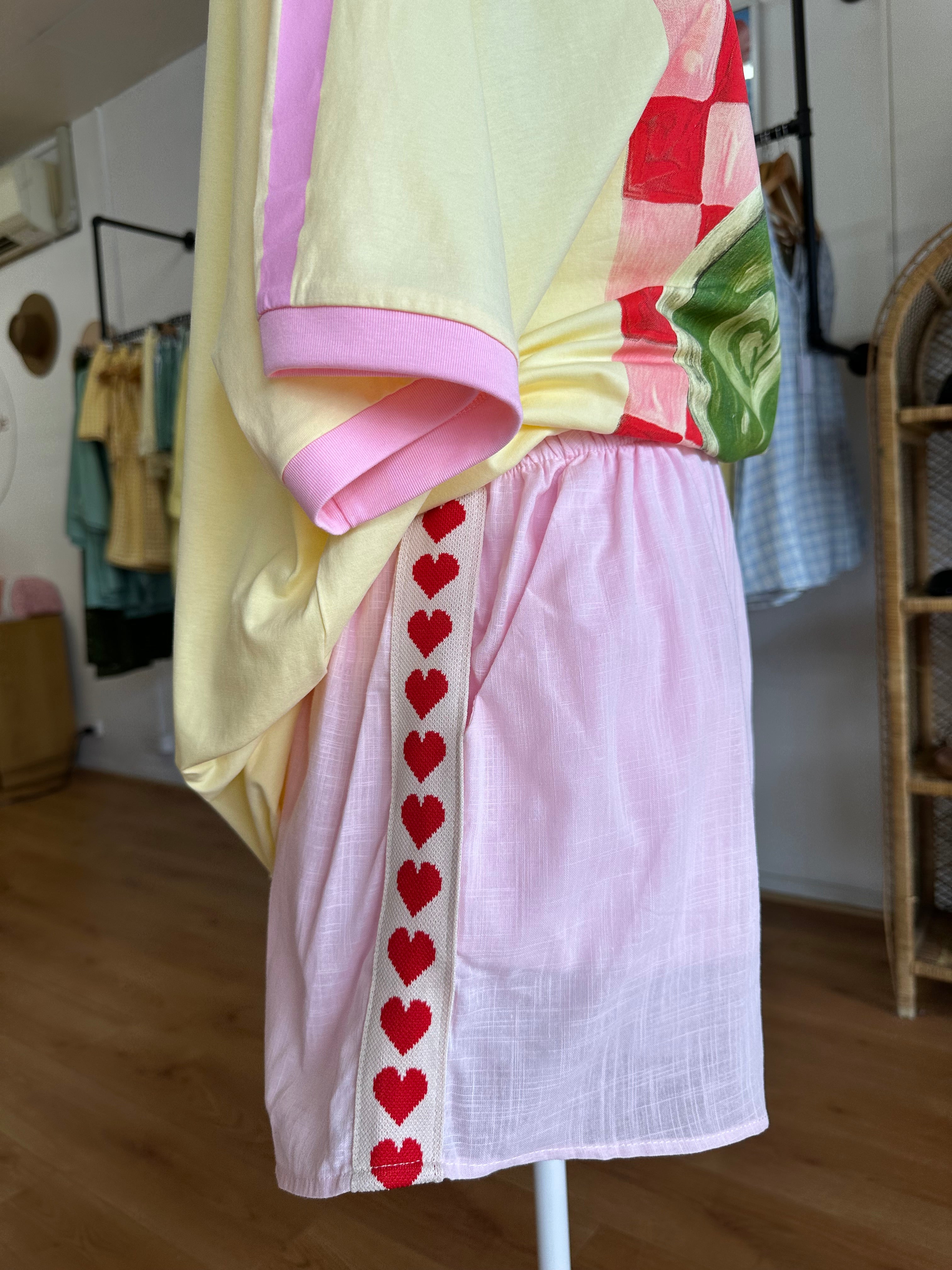 Pink Red Heart Shorts