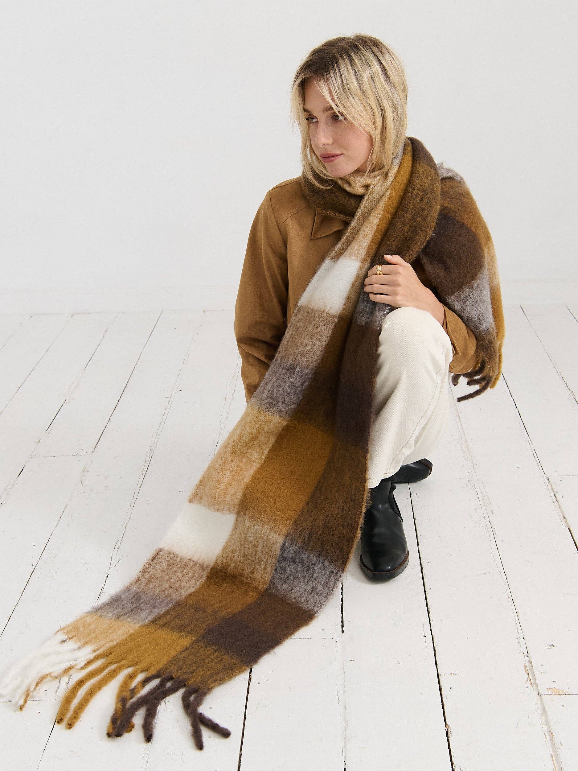 Dijon Checkered Fluffy Scarf