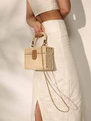 Fawn Rattan Box Crossbody Bag in Beige