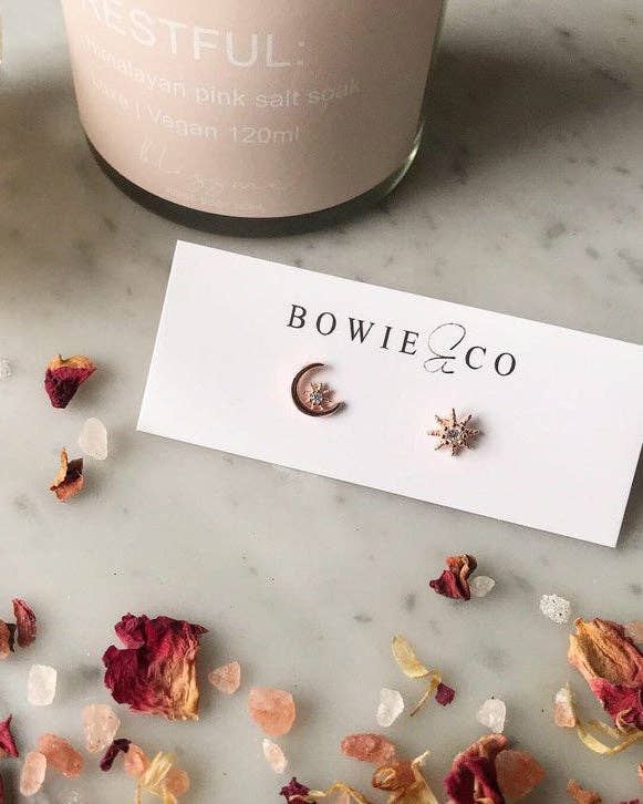 Soleil Rosa Sun & Moon Stud Earrings | Silver