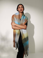 Biscuit Checkered Fluffy Scarf