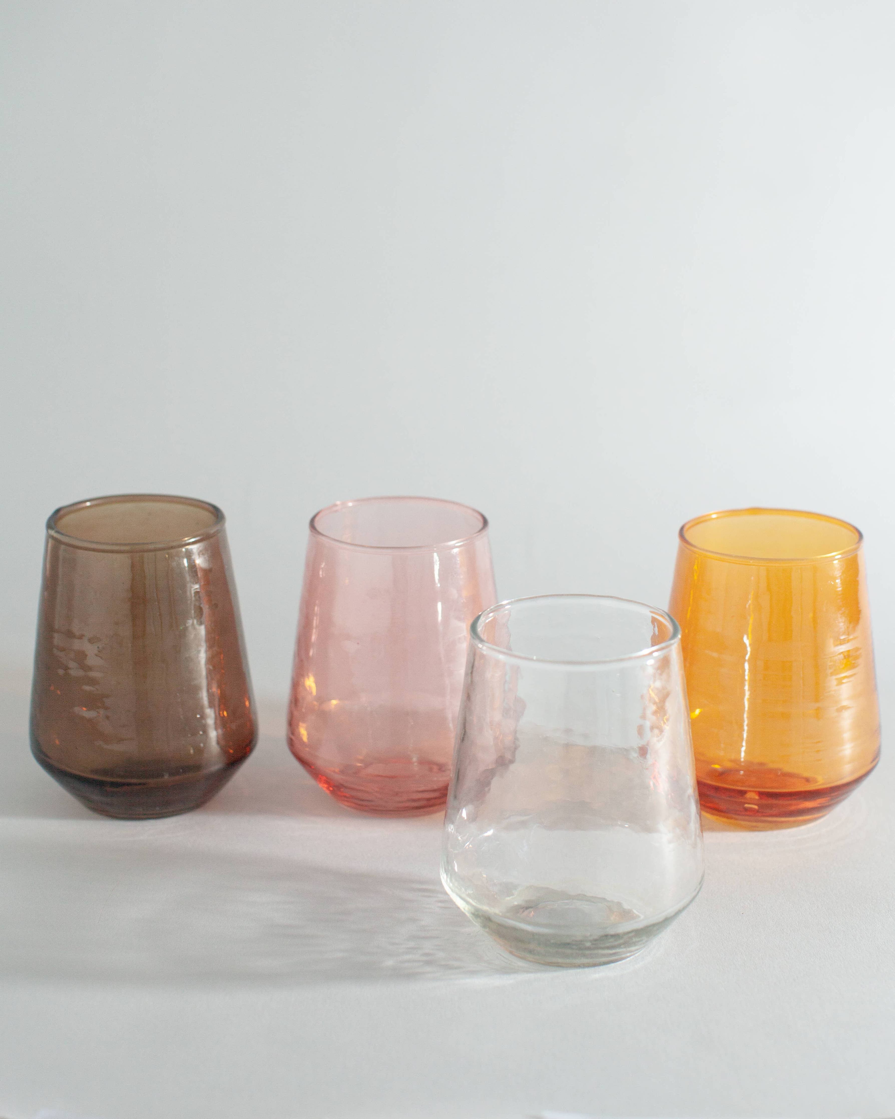Handblown Hammered Glass Water Tumbler - Set of 2: Clear