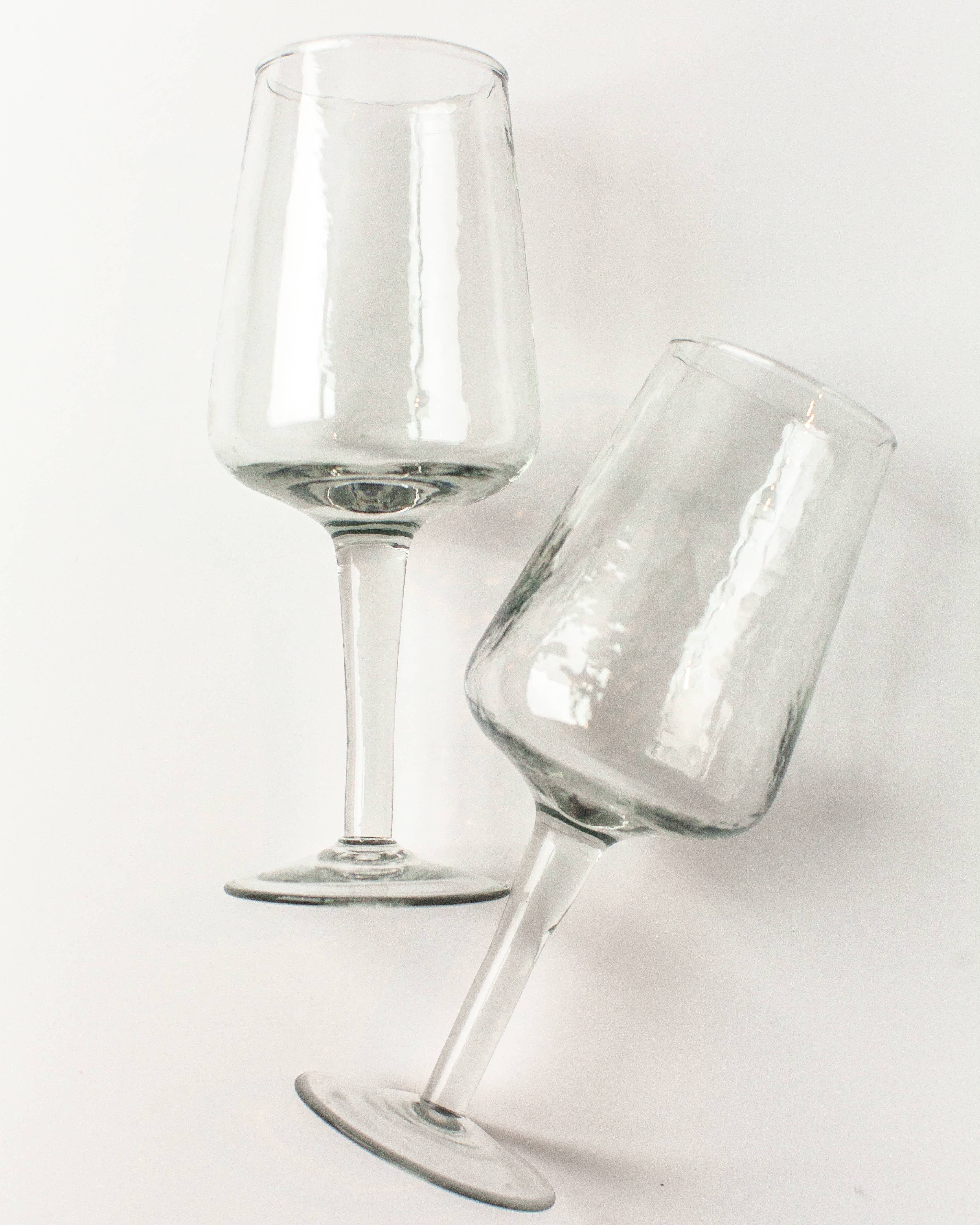 Handblown Hammered Wine Glass Pair: Blush