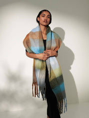 Biscuit Checkered Fluffy Scarf