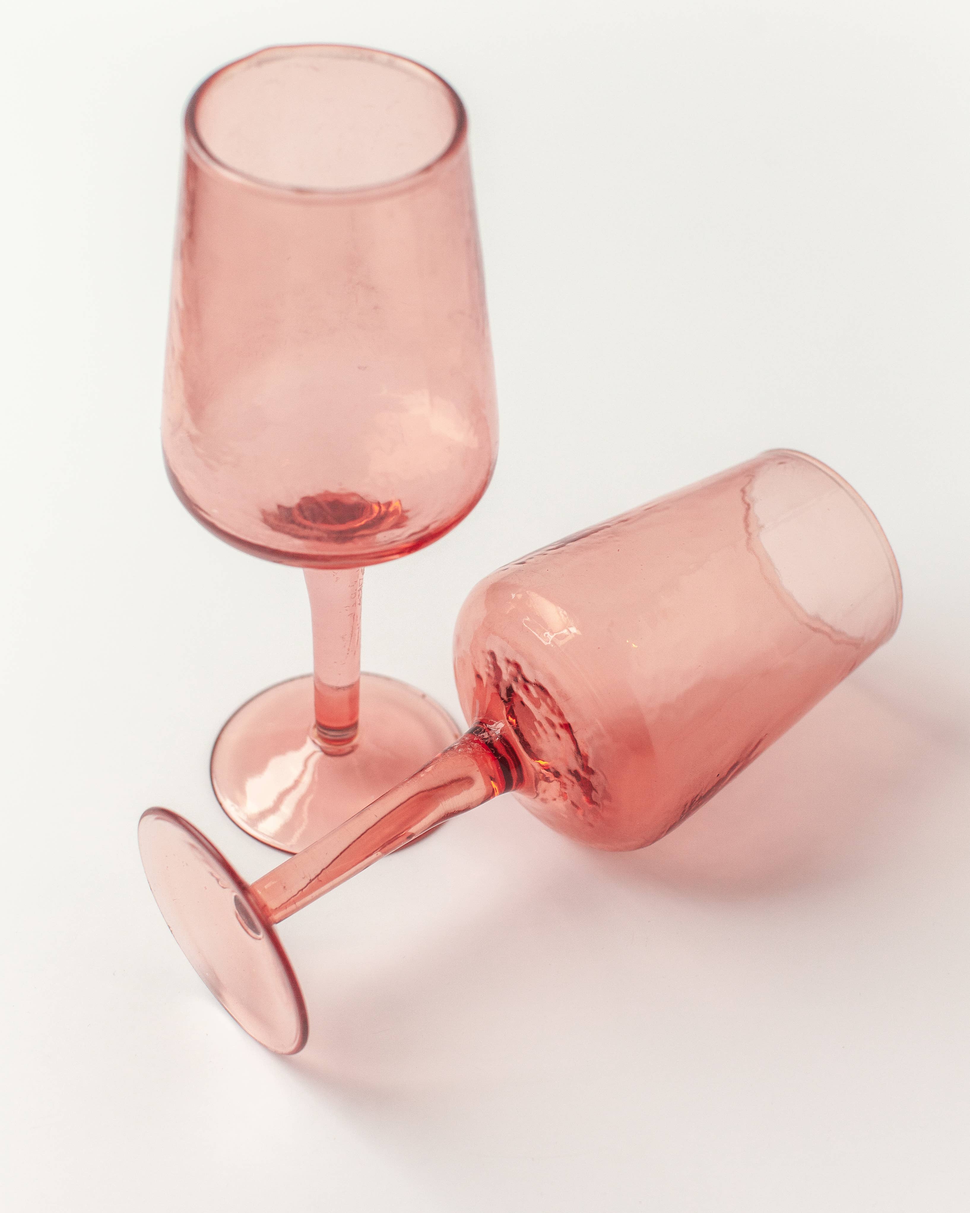 Handblown Hammered Wine Glass Pair: Blush