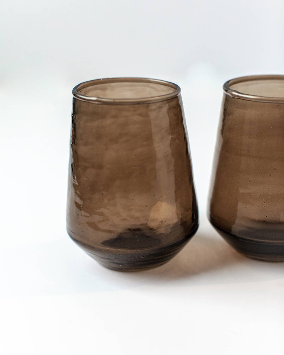 Handblown Hammered Glass Water Tumbler - Set of 2: Clear