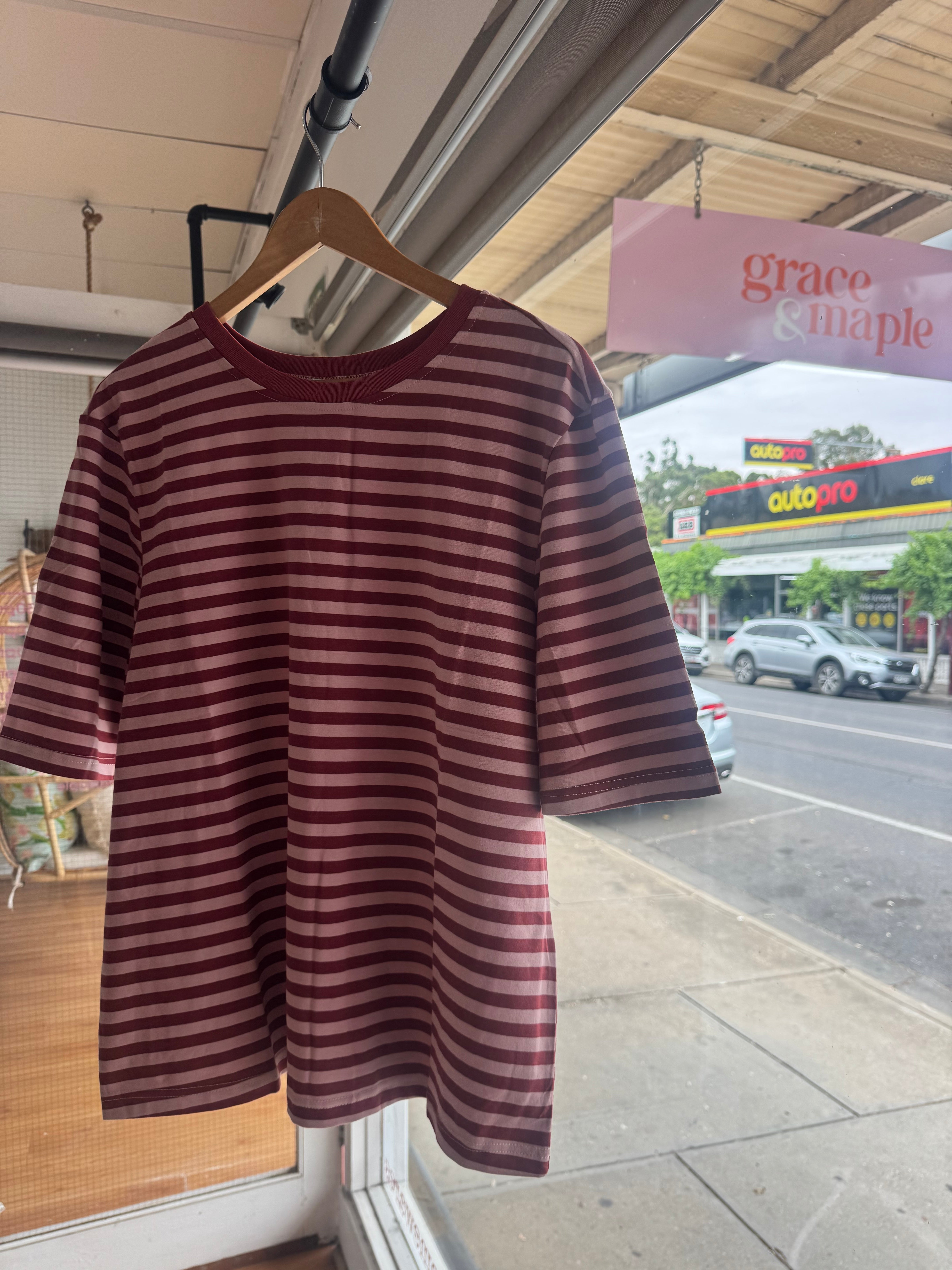 Pink & Red Stripe Oversized Tee