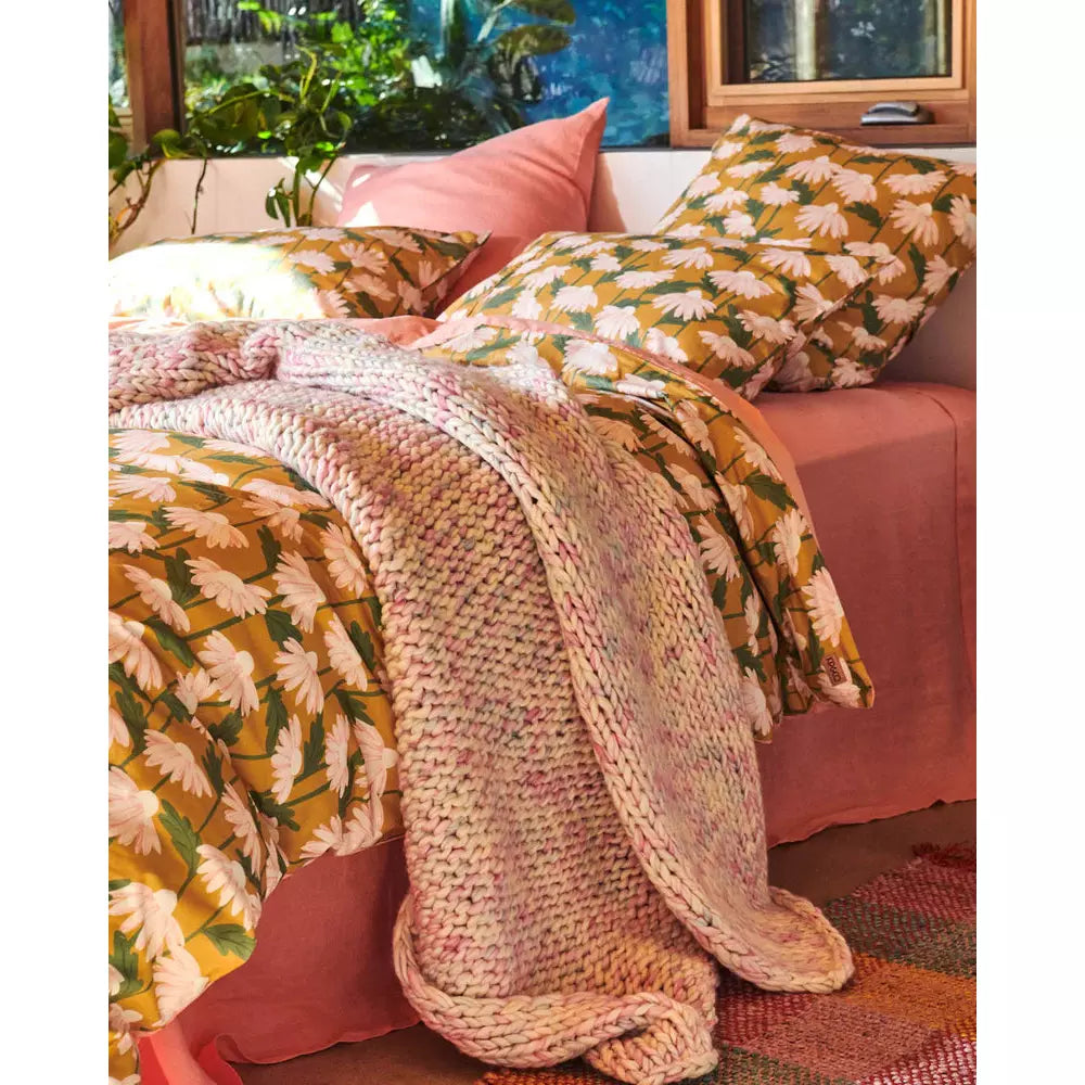 Daisy Bunch Mustard Organic Cotton Quilt Cover | Queen