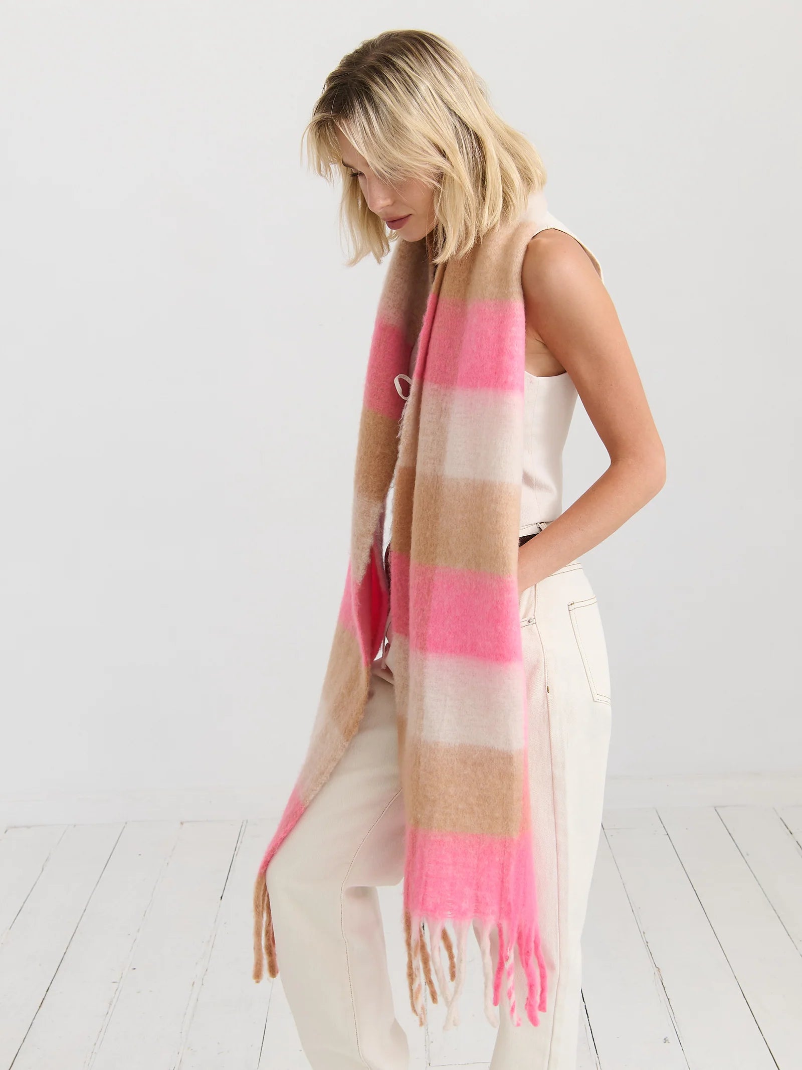 Neon Pink Checkered Scarf