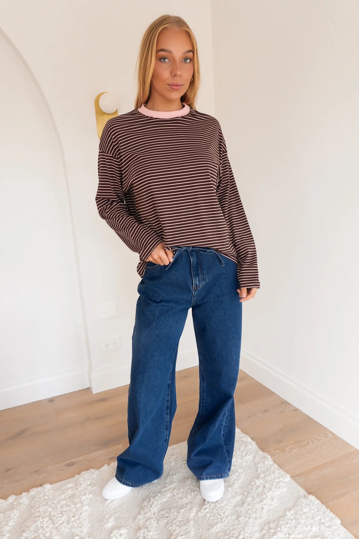 Amiah Long Sleeve Tee | Chocolate/Pink