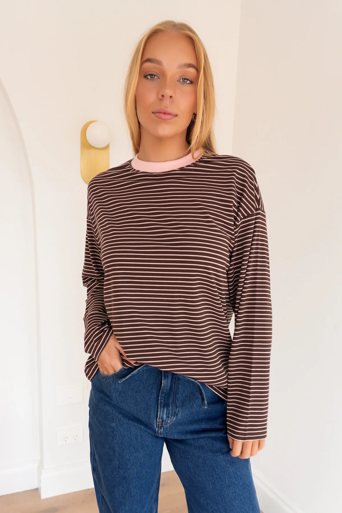 Amiah Long Sleeve Tee | Chocolate/Pink
