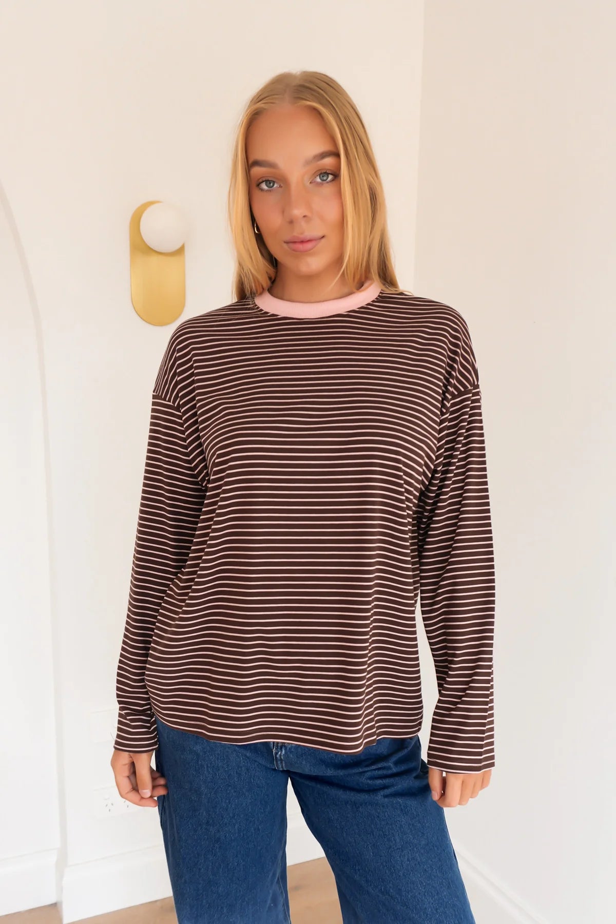 Amiah Long Sleeve Tee | Chocolate/Pink