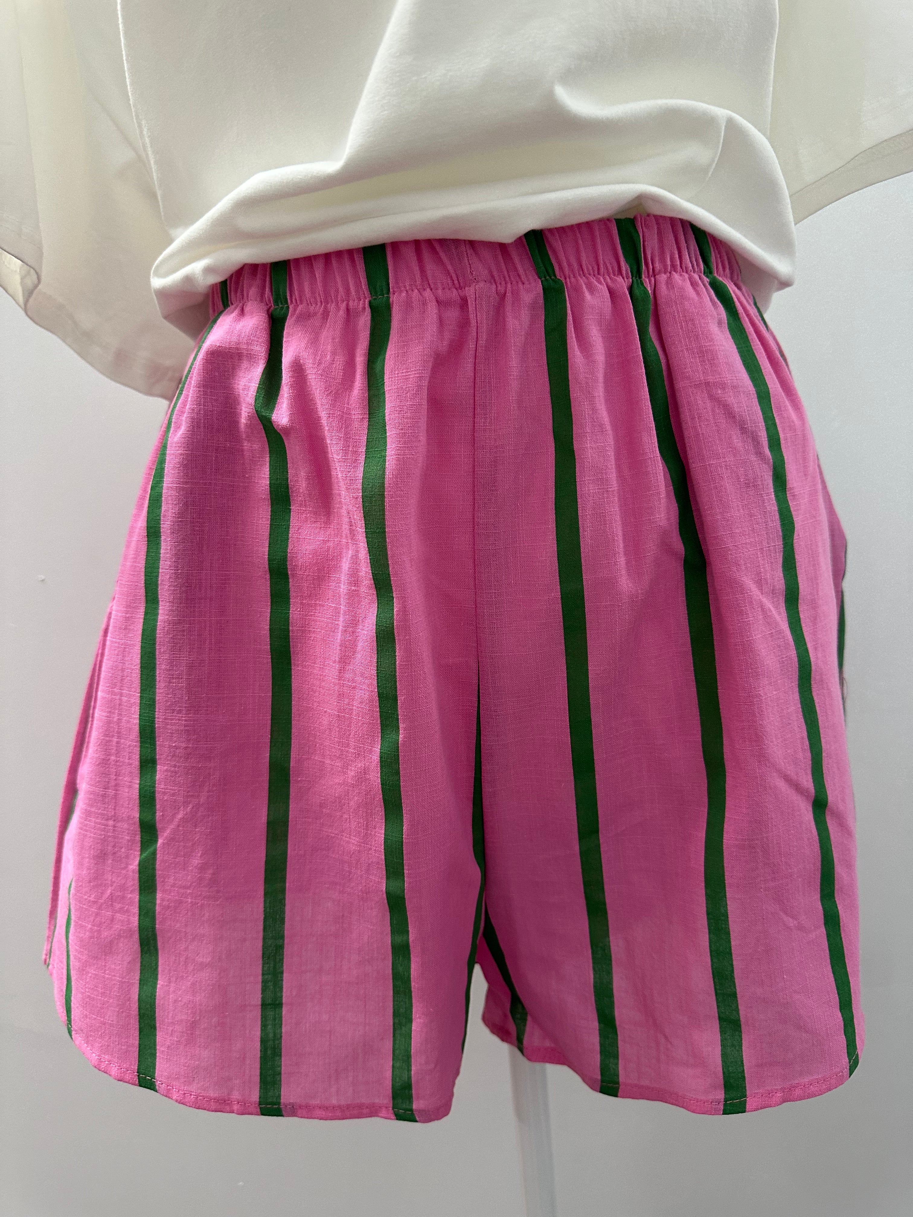 By Frankie - Green & Pink Stripe Shorts