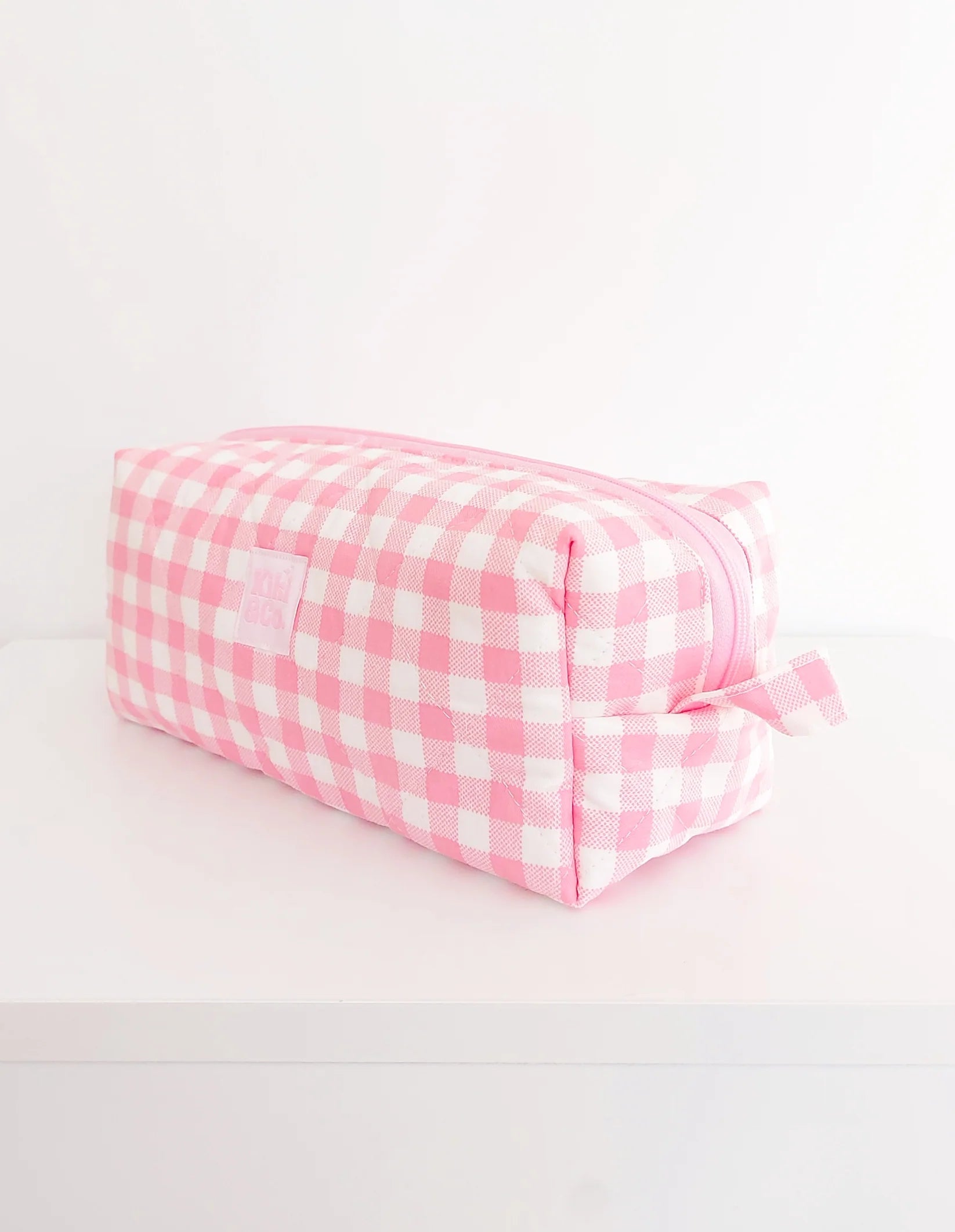 Quilted Makeup Bag | Pink Gingham