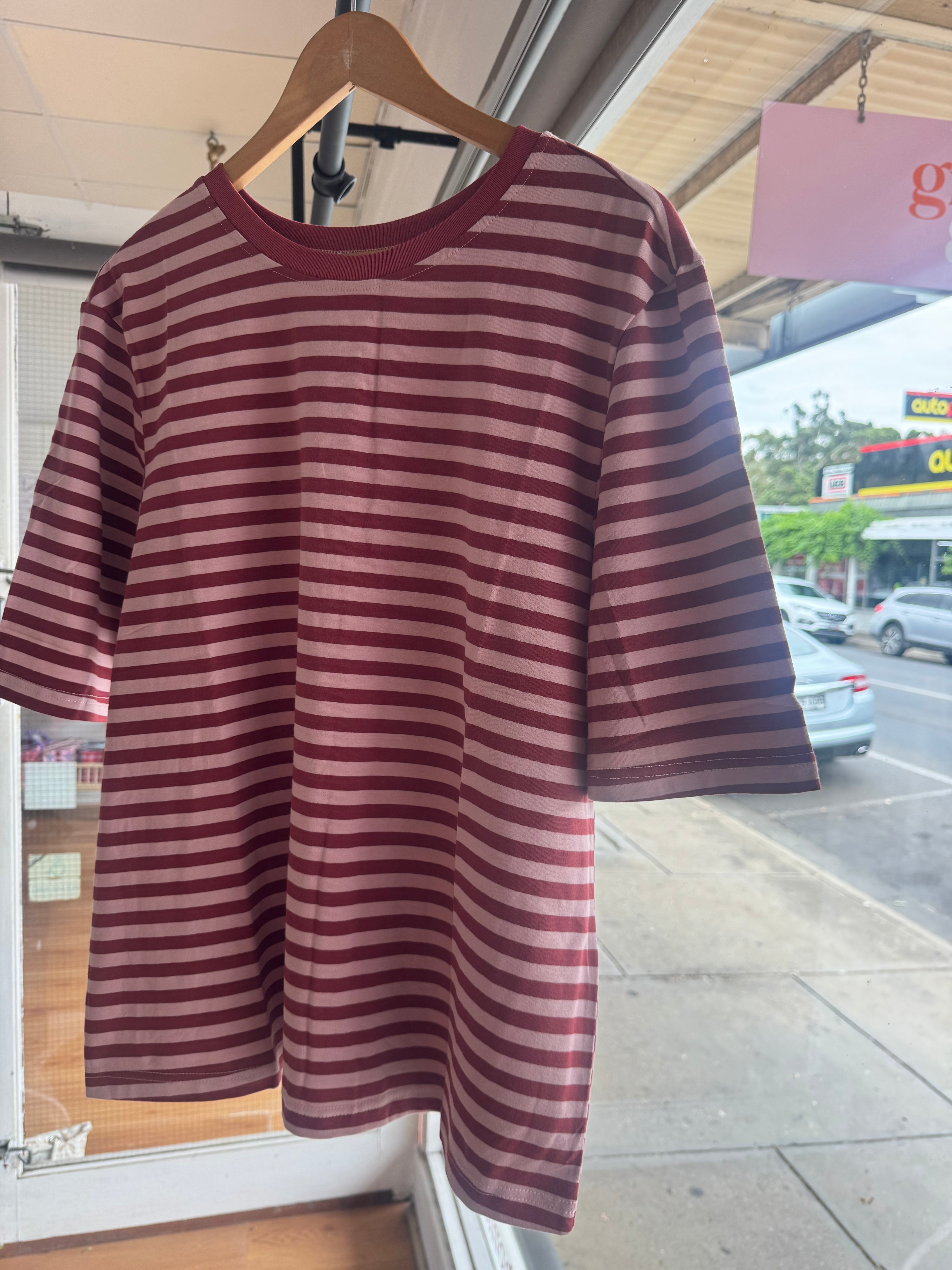Pink & Red Stripe Oversized Tee