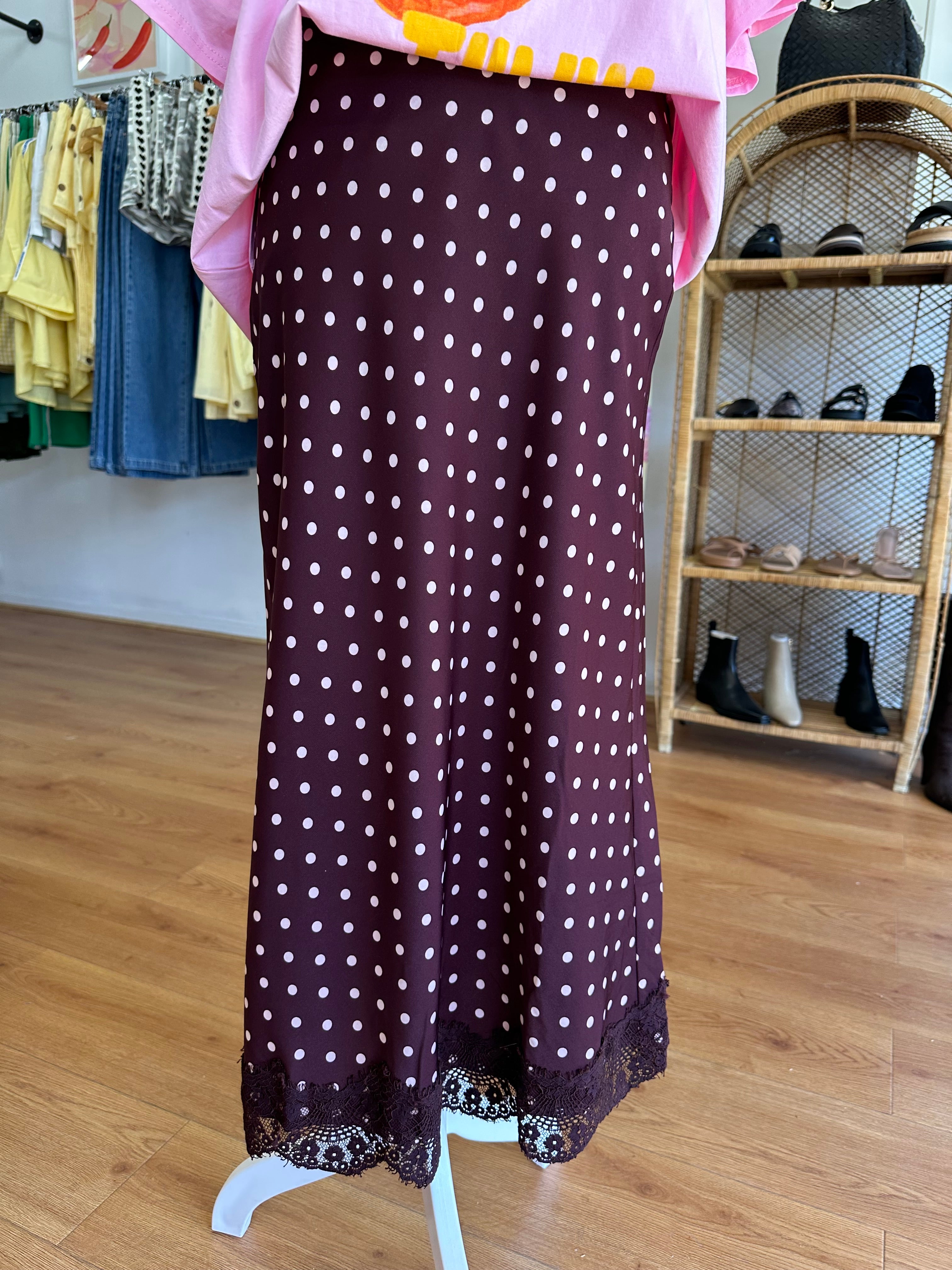 Burgundy/Pink Polka Dot Skirt