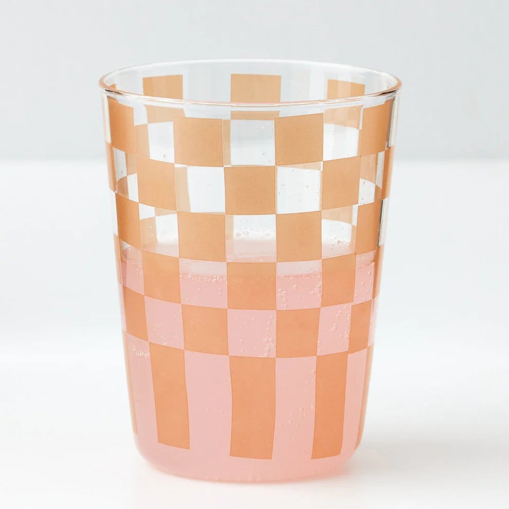 Checkerboard Glass Tumbler | Almond