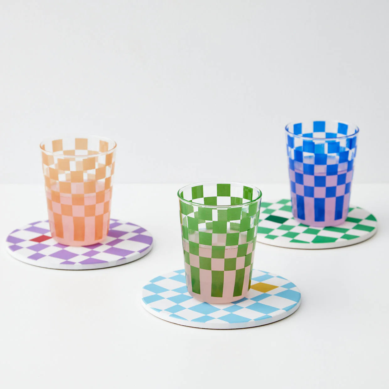 Checkerboard Glass Tumbler | Almond