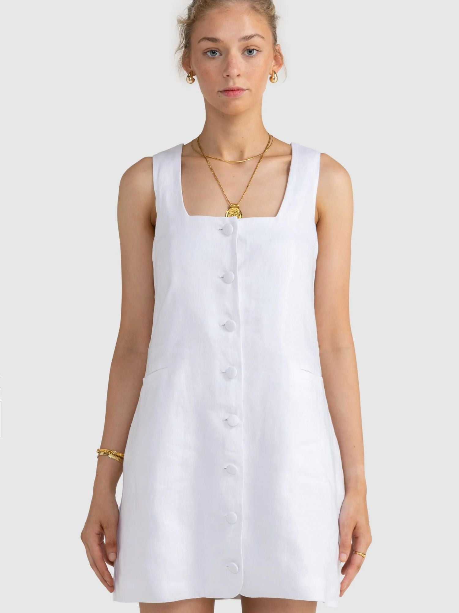 ORTC | Cora Linen Button Mini Dress - White