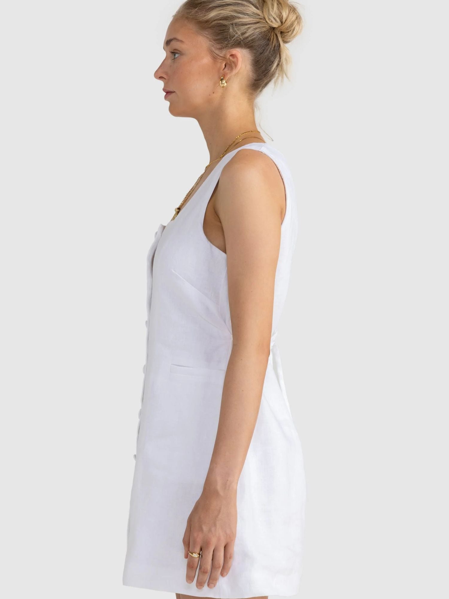 ORTC | Cora Linen Button Mini Dress - White