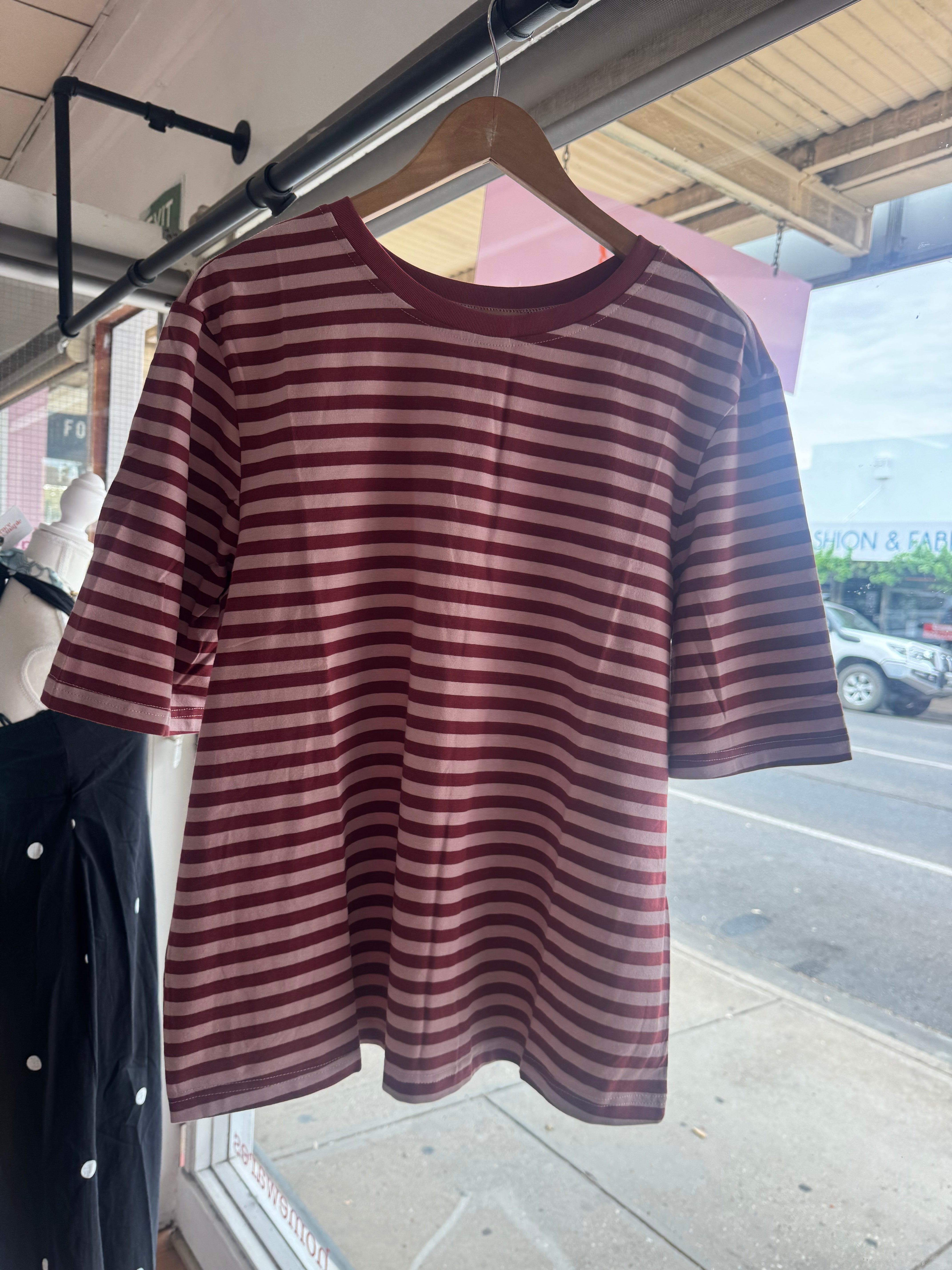 Pink & Red Stripe Oversized Tee