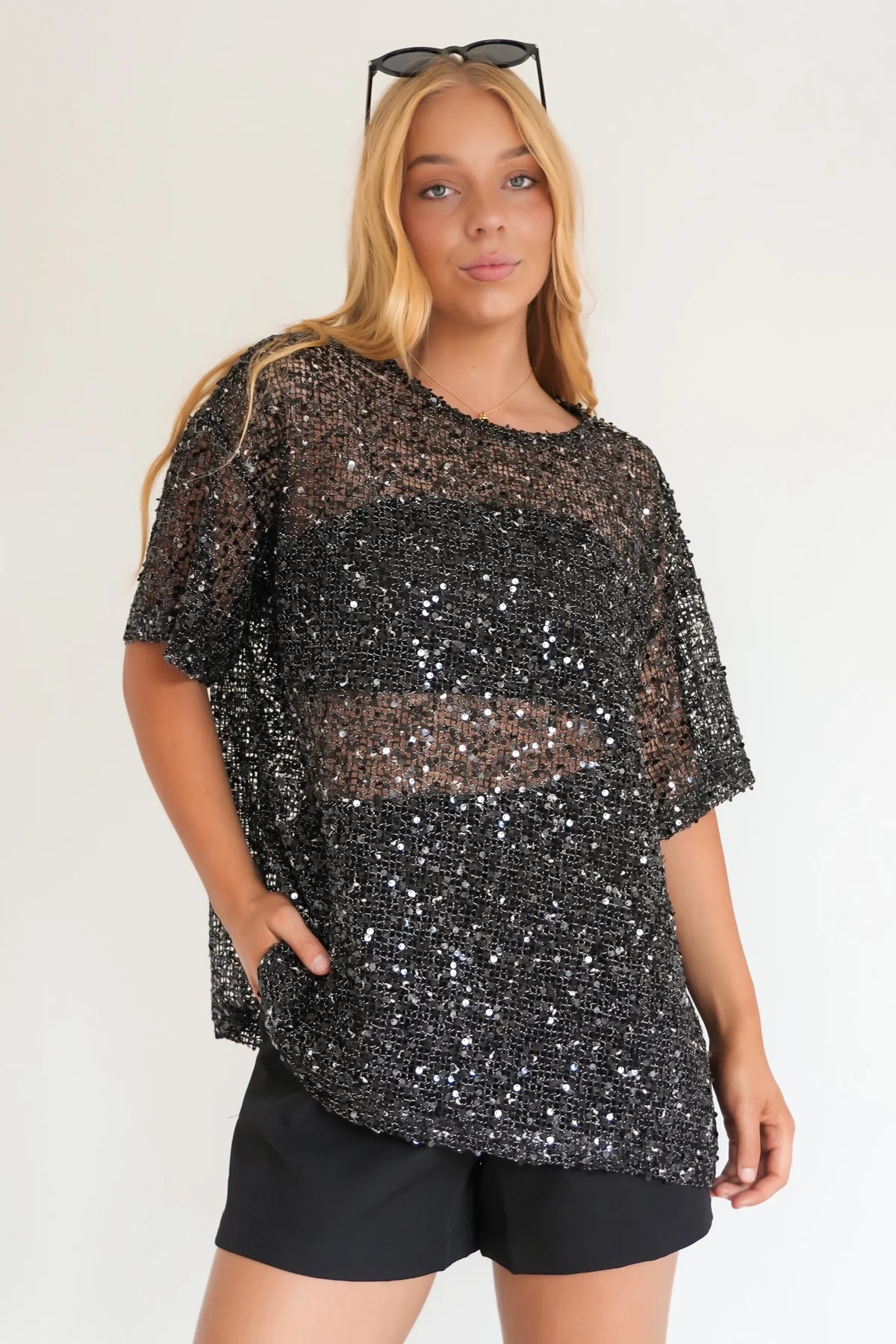 Elyse Sequin Tee | Black