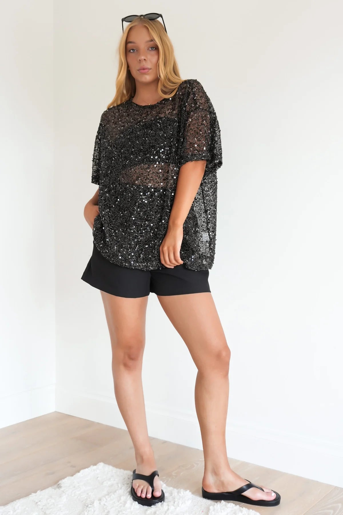 Elyse Sequin Tee | Black
