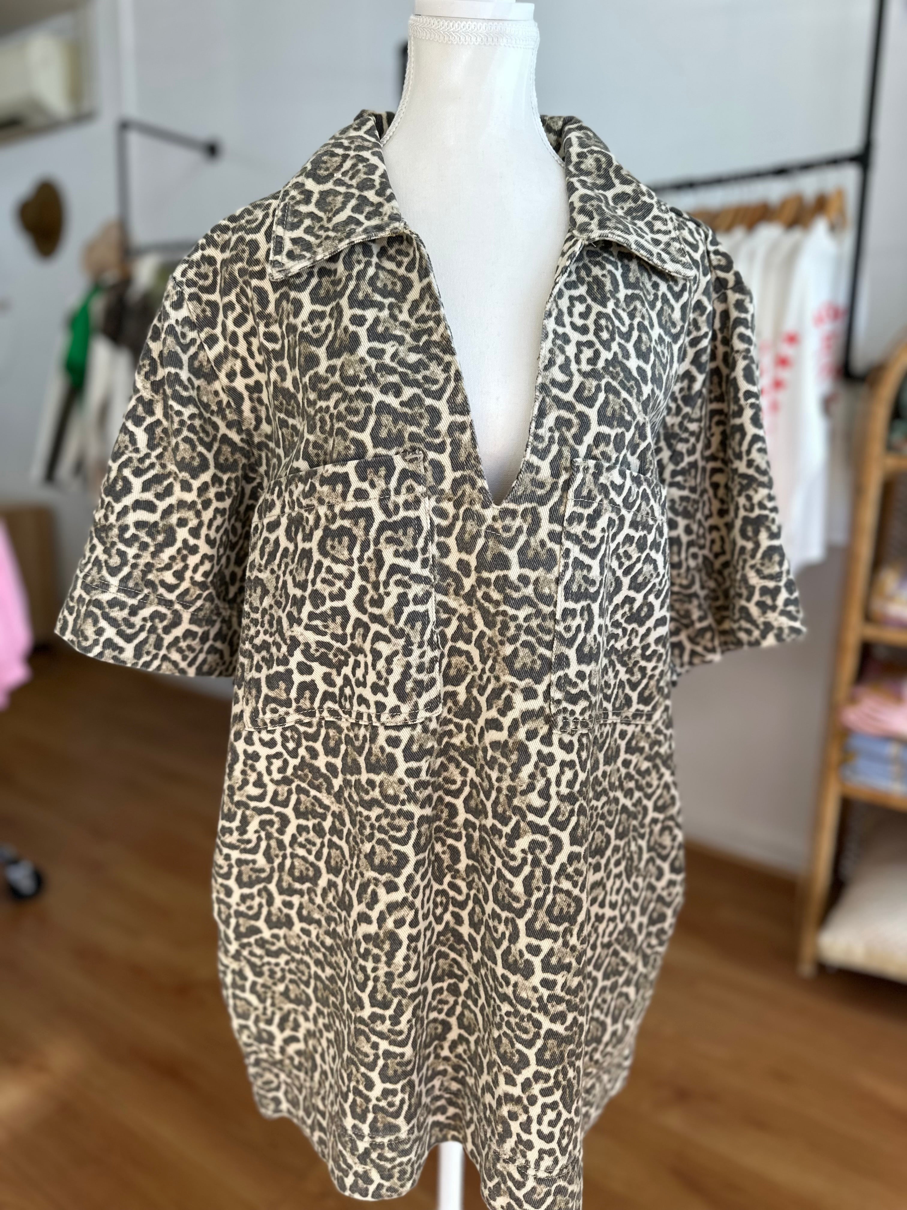 By Frankie Leopard V Neck Dress