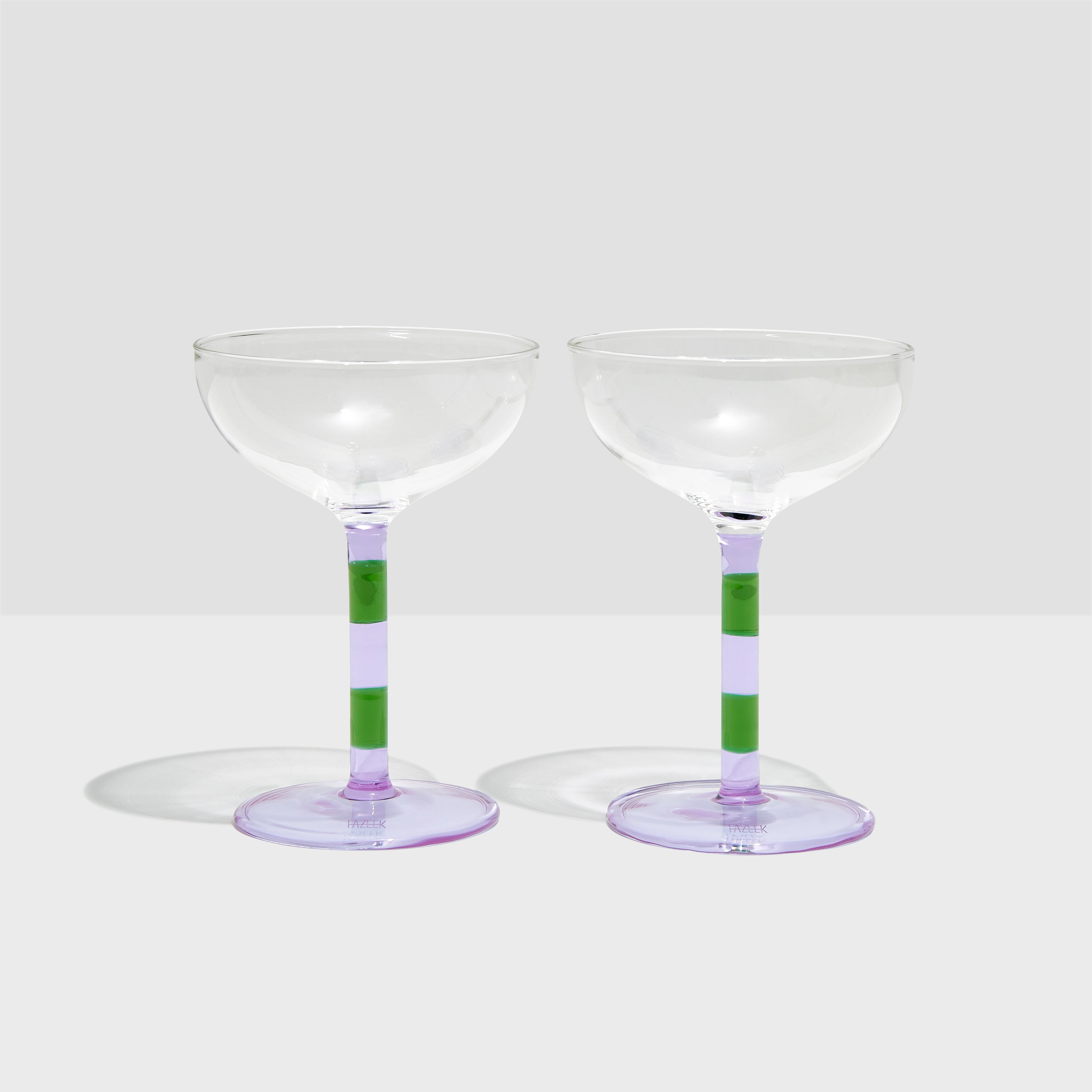 Stripe Coupe Glasses Set Of 2 | Lilac & Green