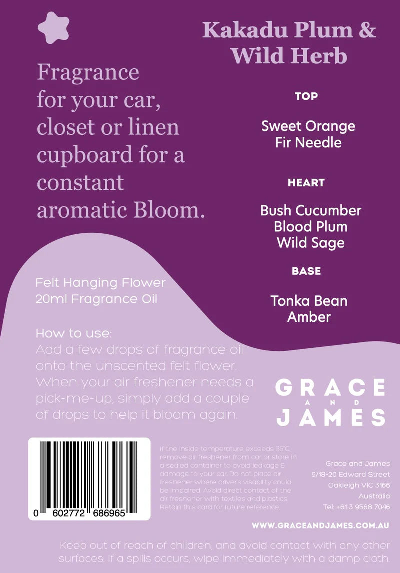 Grace & James Bloom Collection Felt Air Freshener  | Kakadu Plum & Wild Herb