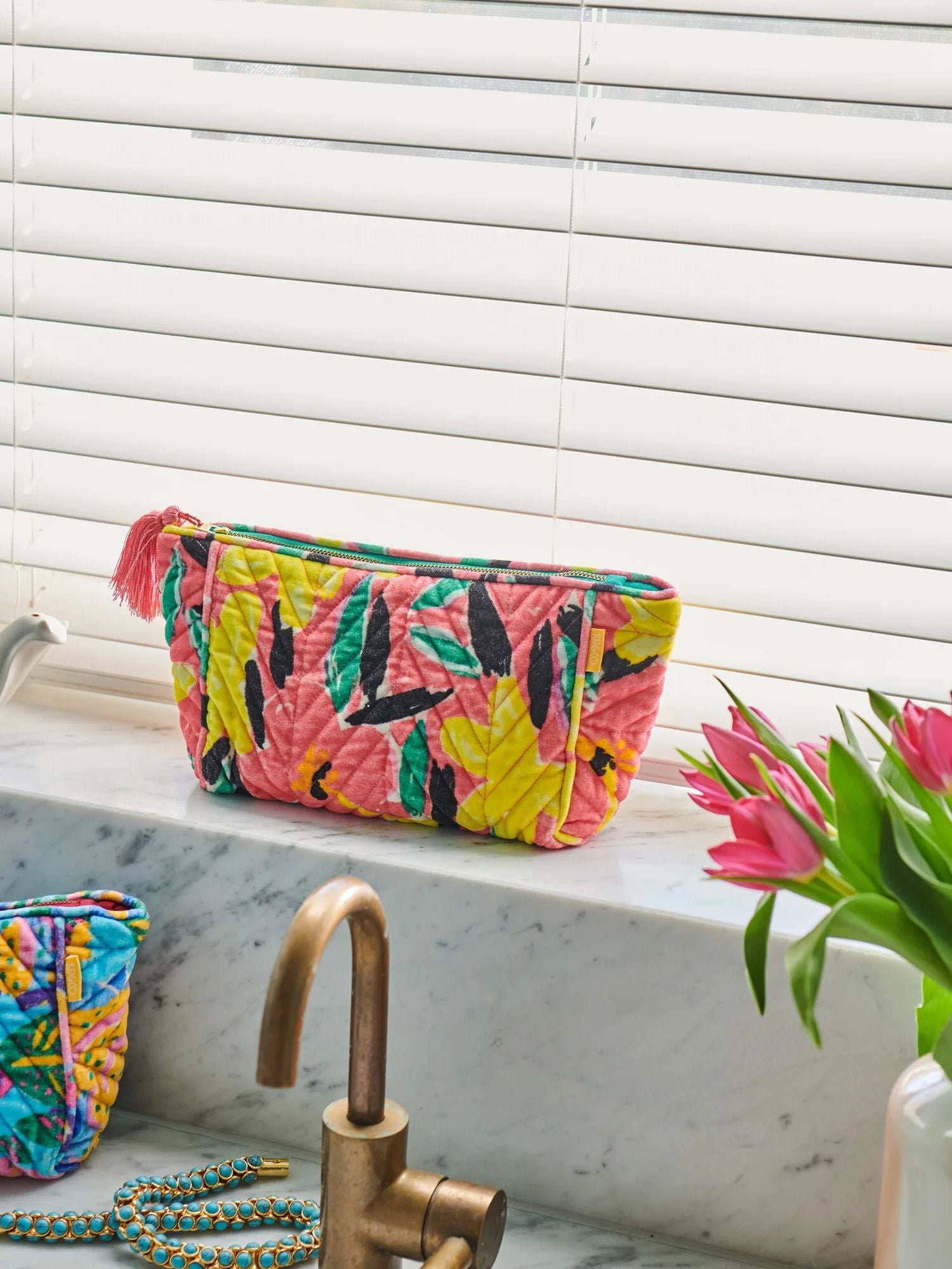 Kip & Co x Ken Done Pink Dreaming Velvet Toiletry Bag